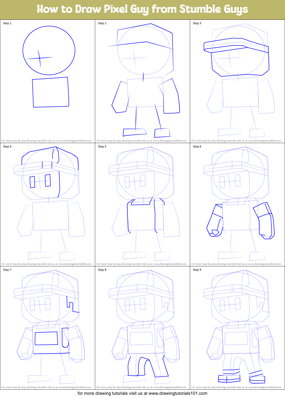 How to Draw Pixel Guy from Stumble Guys Printable Step by Step