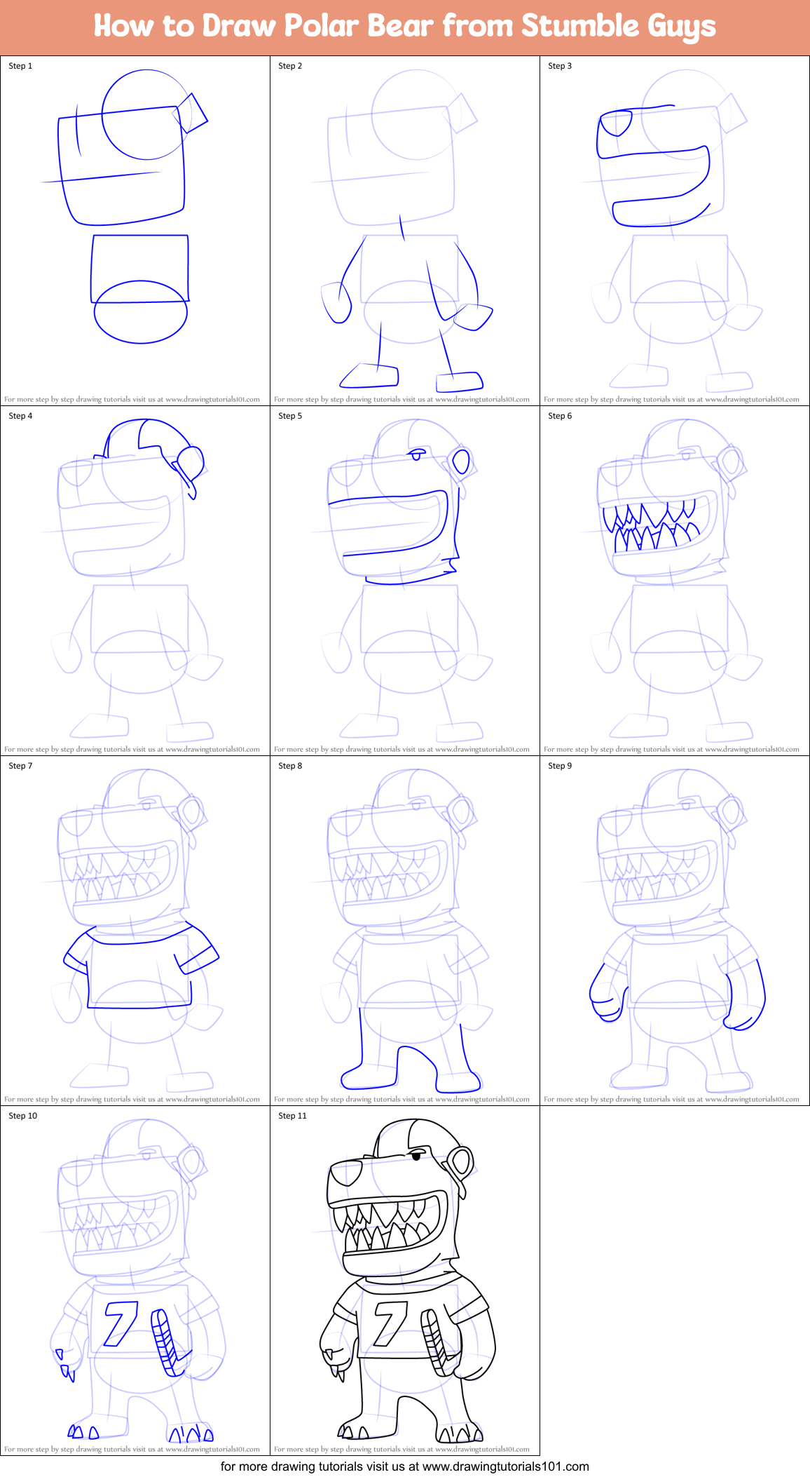 How to Draw Polar Bear from Stumble Guys Printable Step by Step