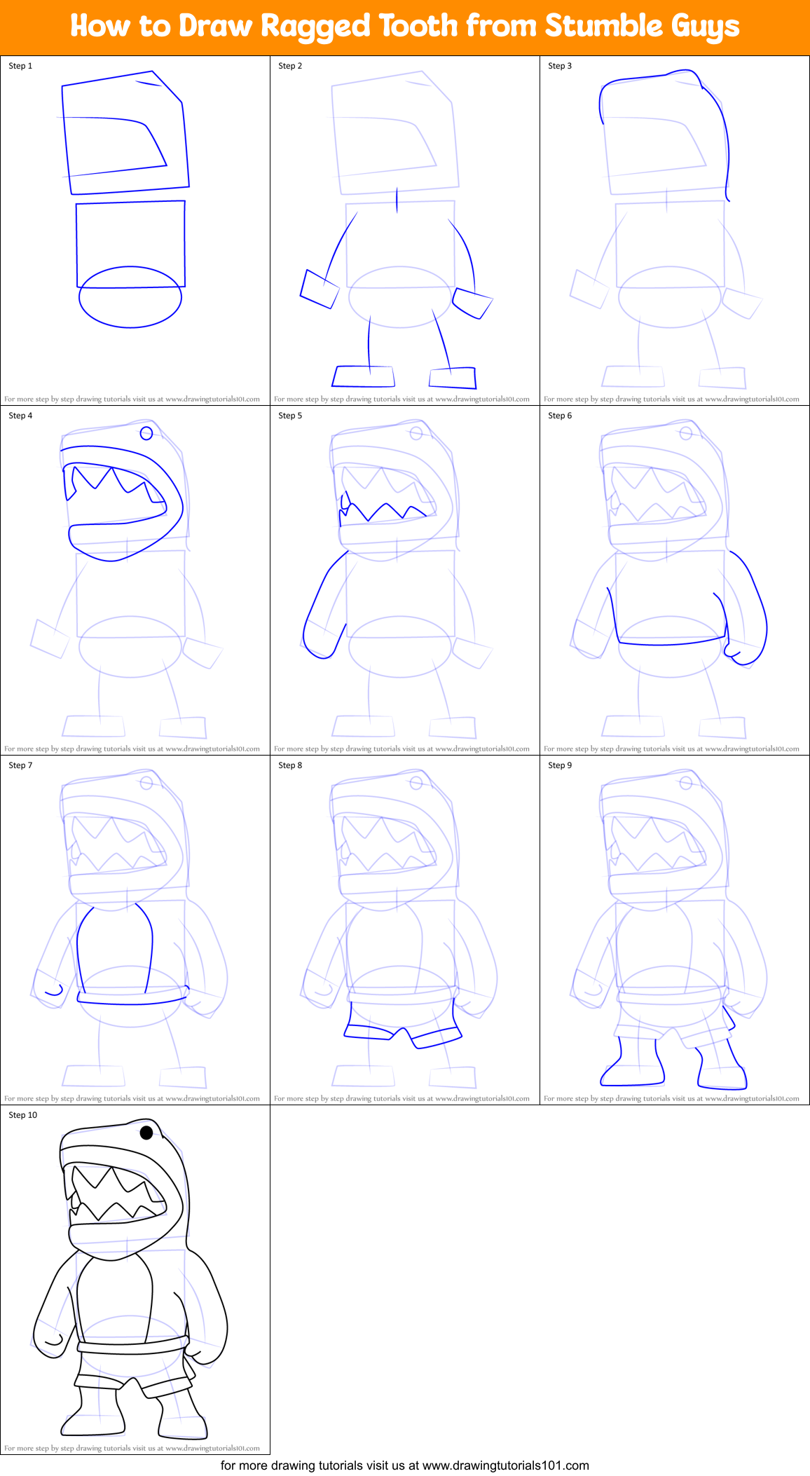 How to Draw Ragged Tooth from Stumble Guys Printable Step by Step