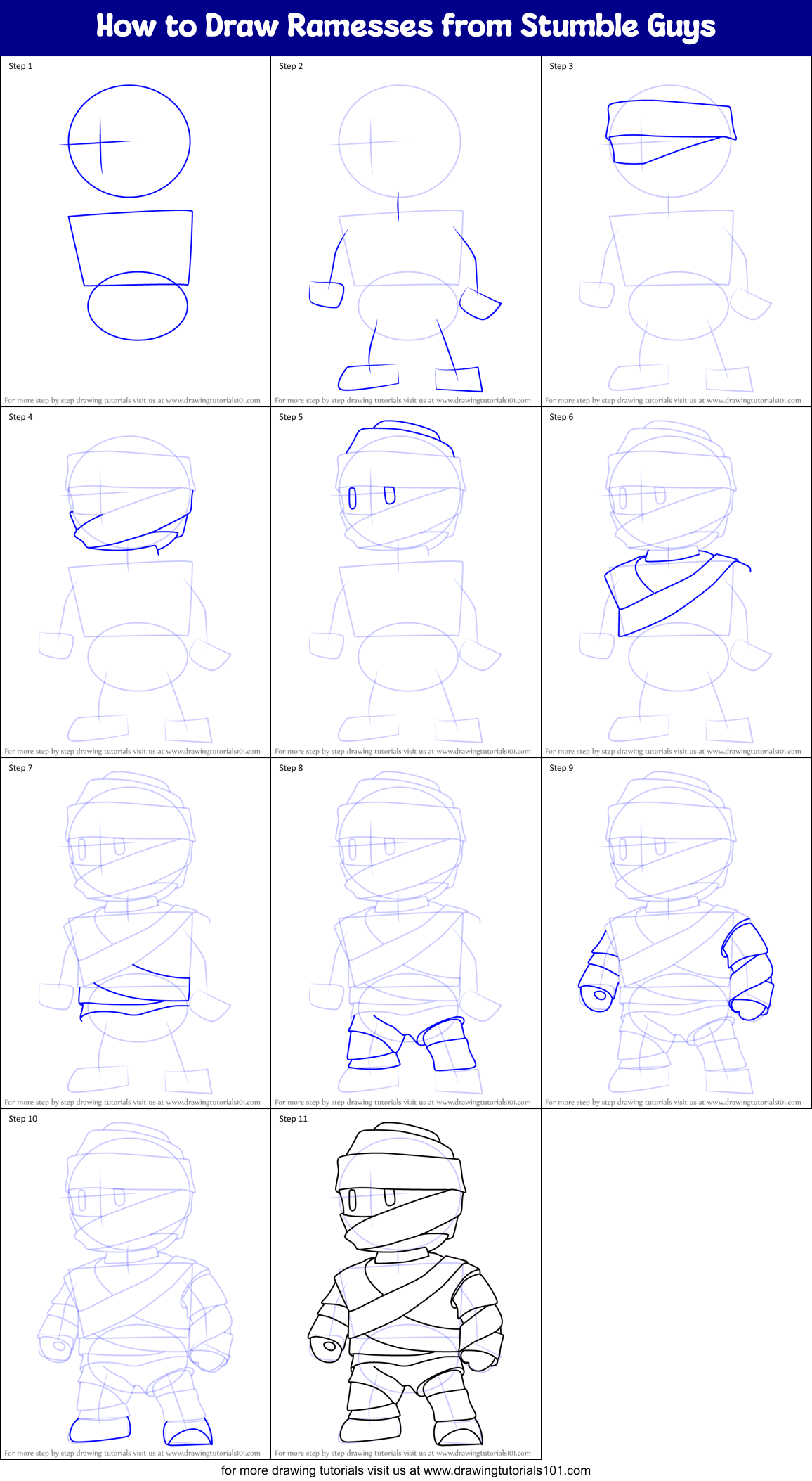 How to Draw Ramesses from Stumble Guys Printable Step by Step