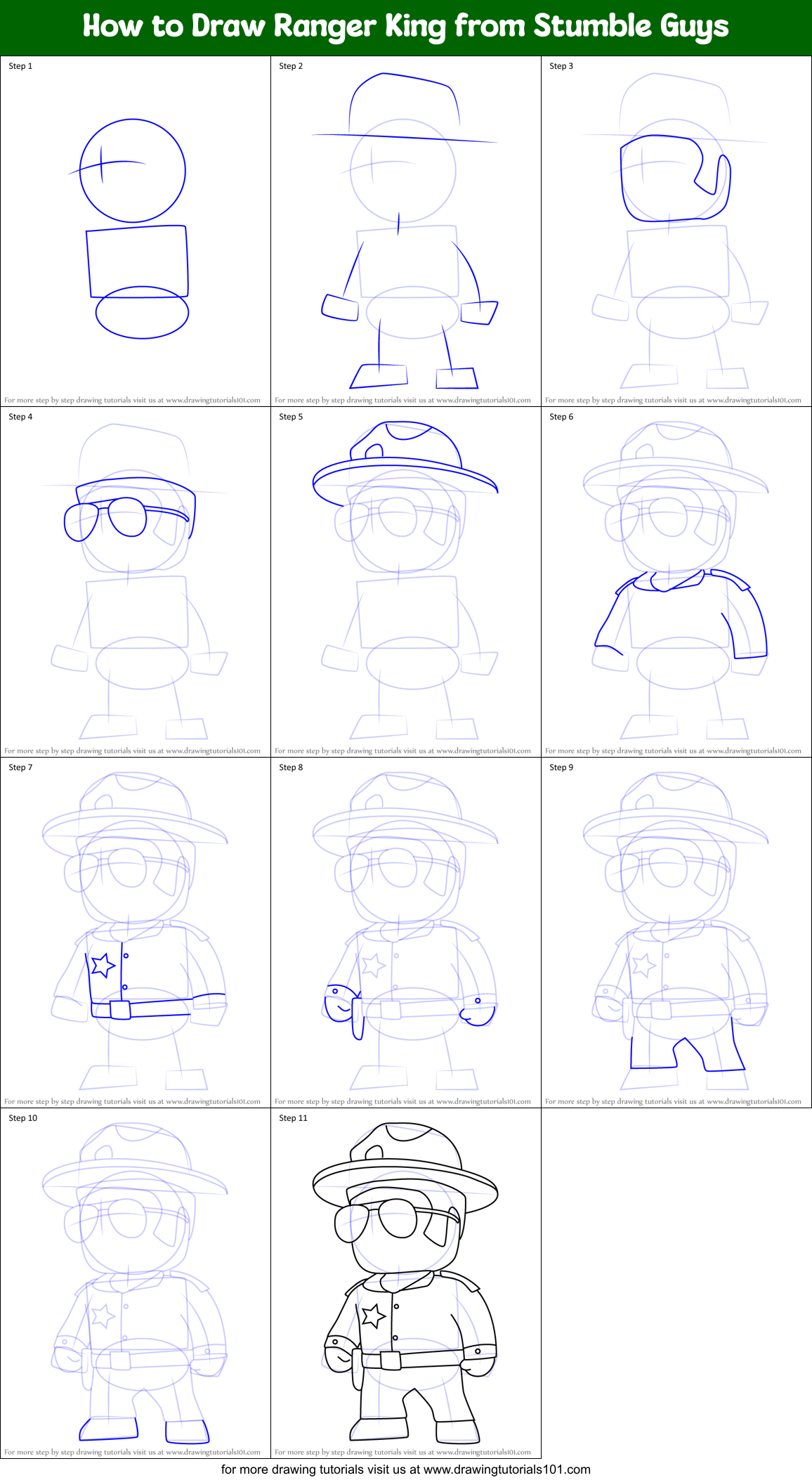 How to Draw Ranger King from Stumble Guys Printable Step by Step