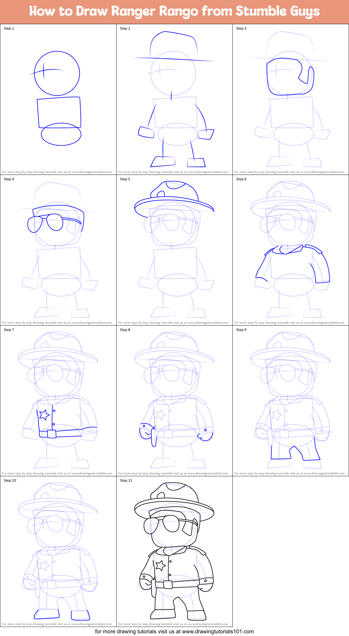 How to Draw Ranger Rango from Stumble Guys Printable Step by Step