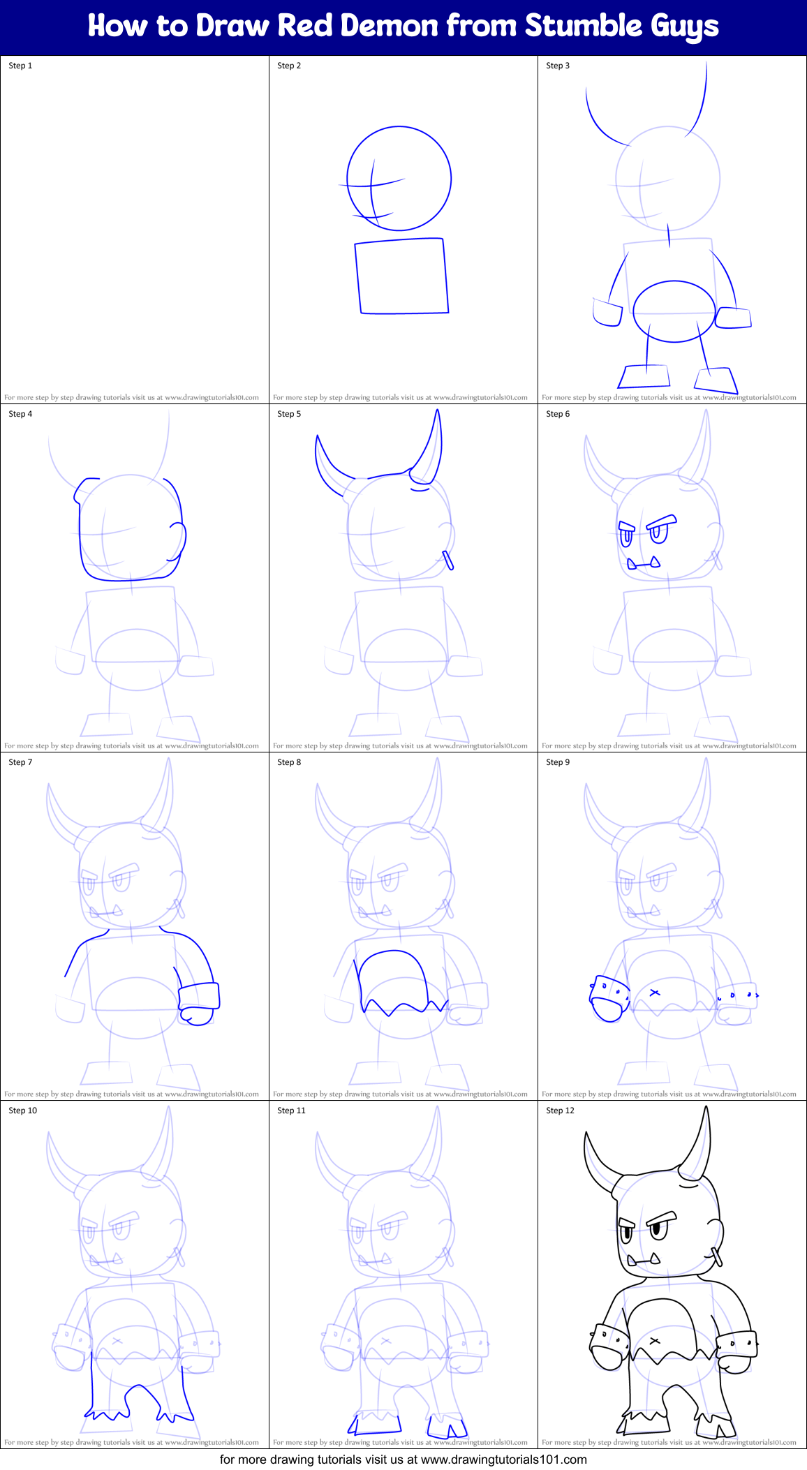 How to Draw Red Demon from Stumble Guys Printable Step by Step