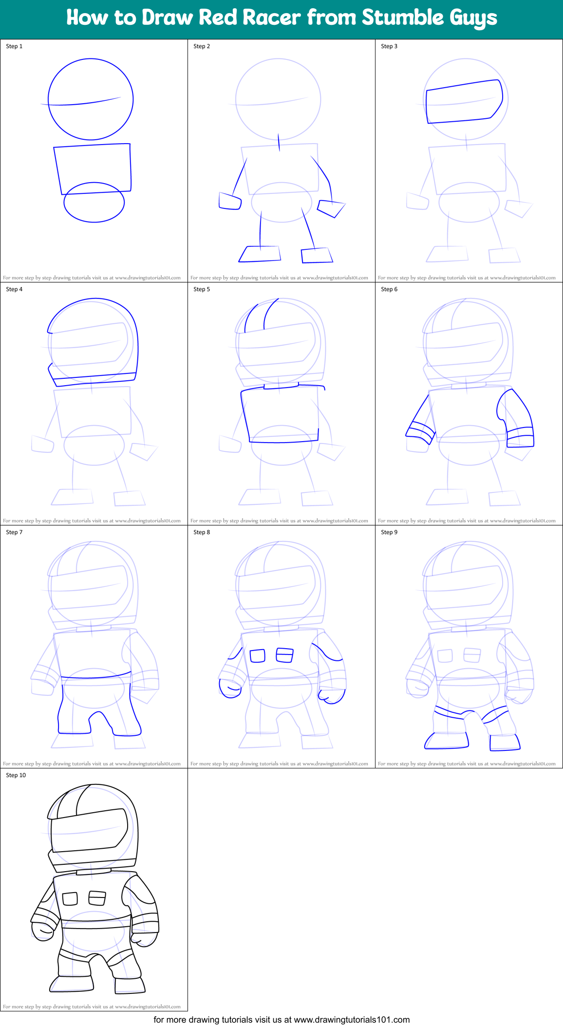 How to Draw Red Racer from Stumble Guys Printable Step by Step