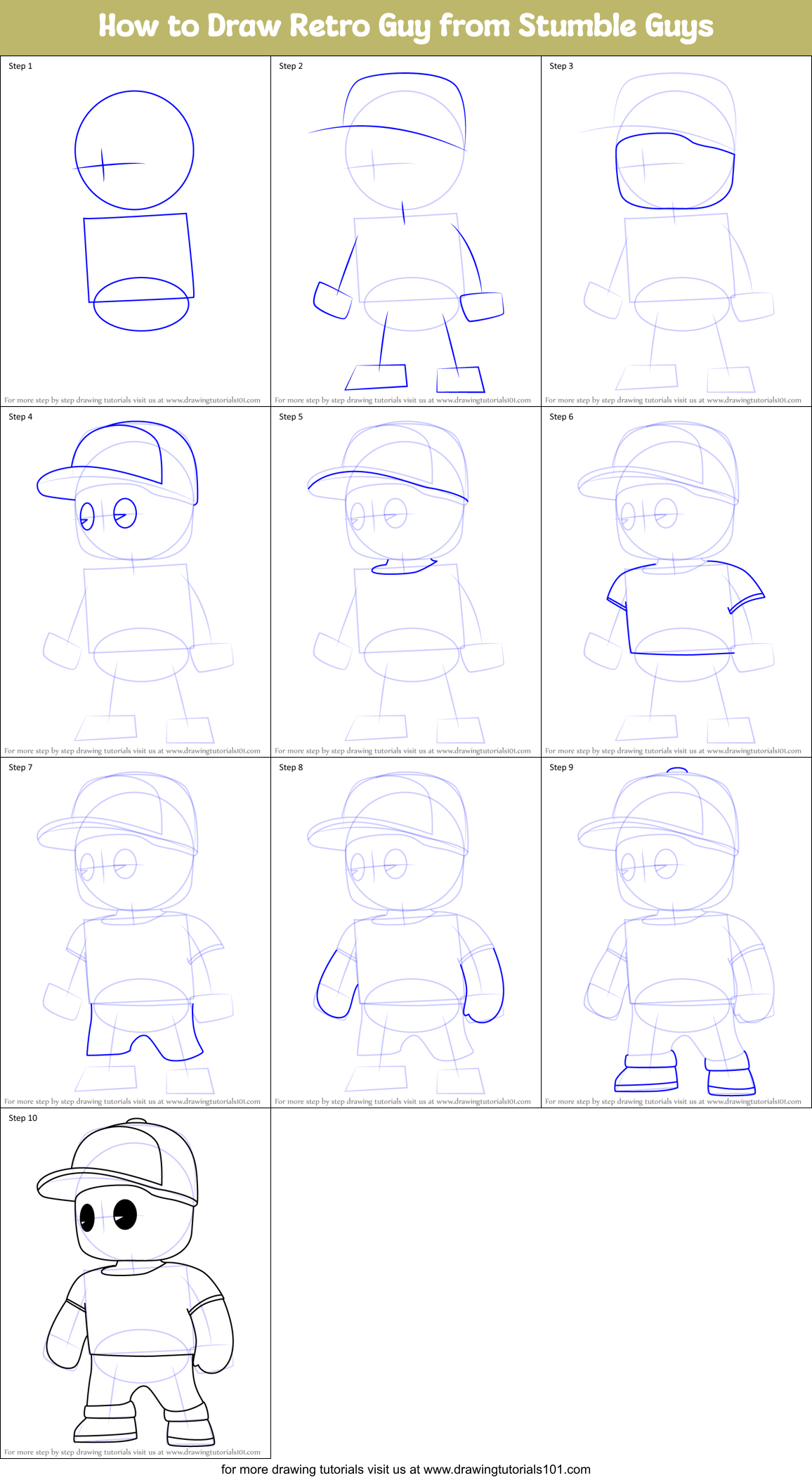 How to Draw Retro Guy from Stumble Guys Printable Step by Step