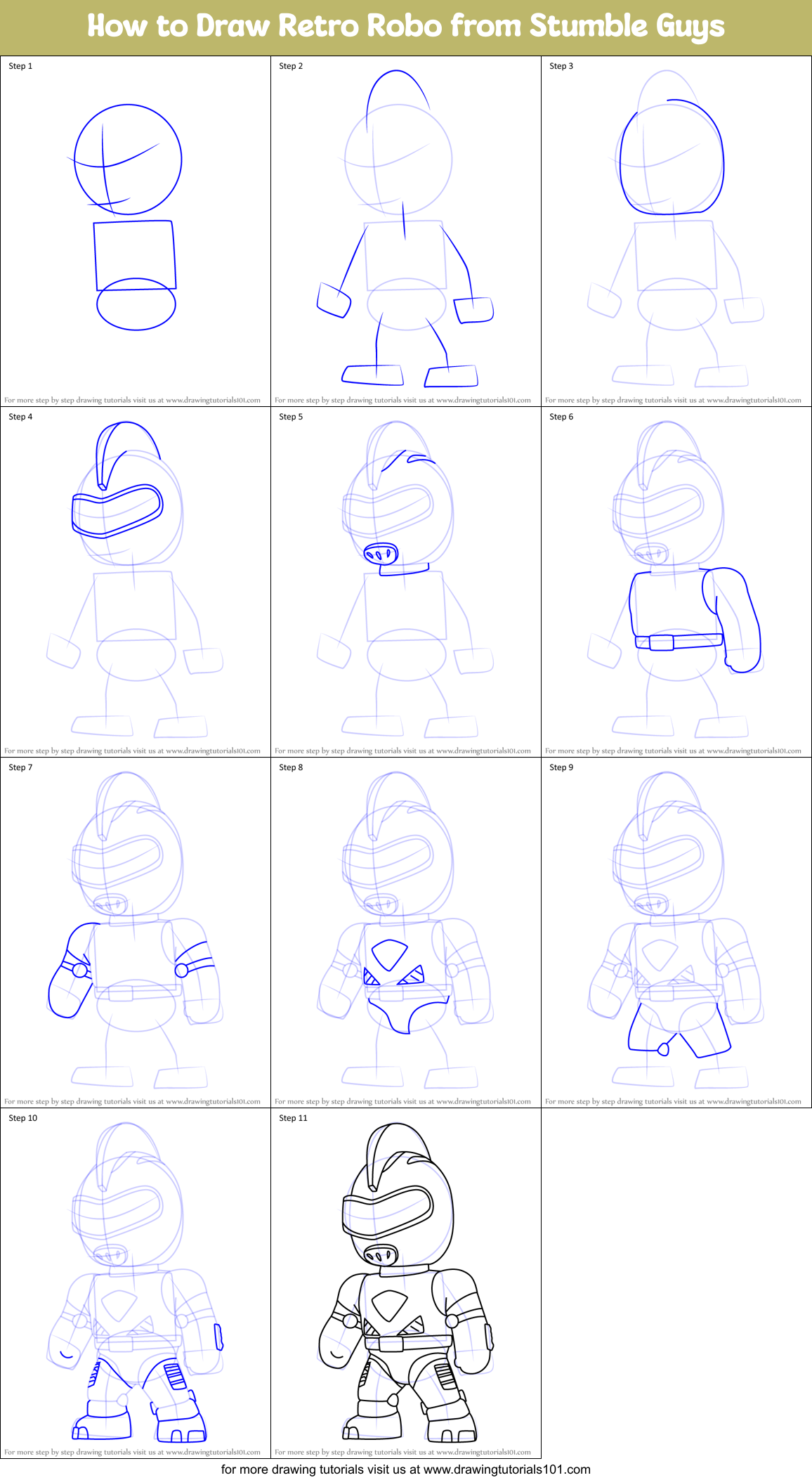 How to Draw Retro Robo from Stumble Guys Printable Step by Step