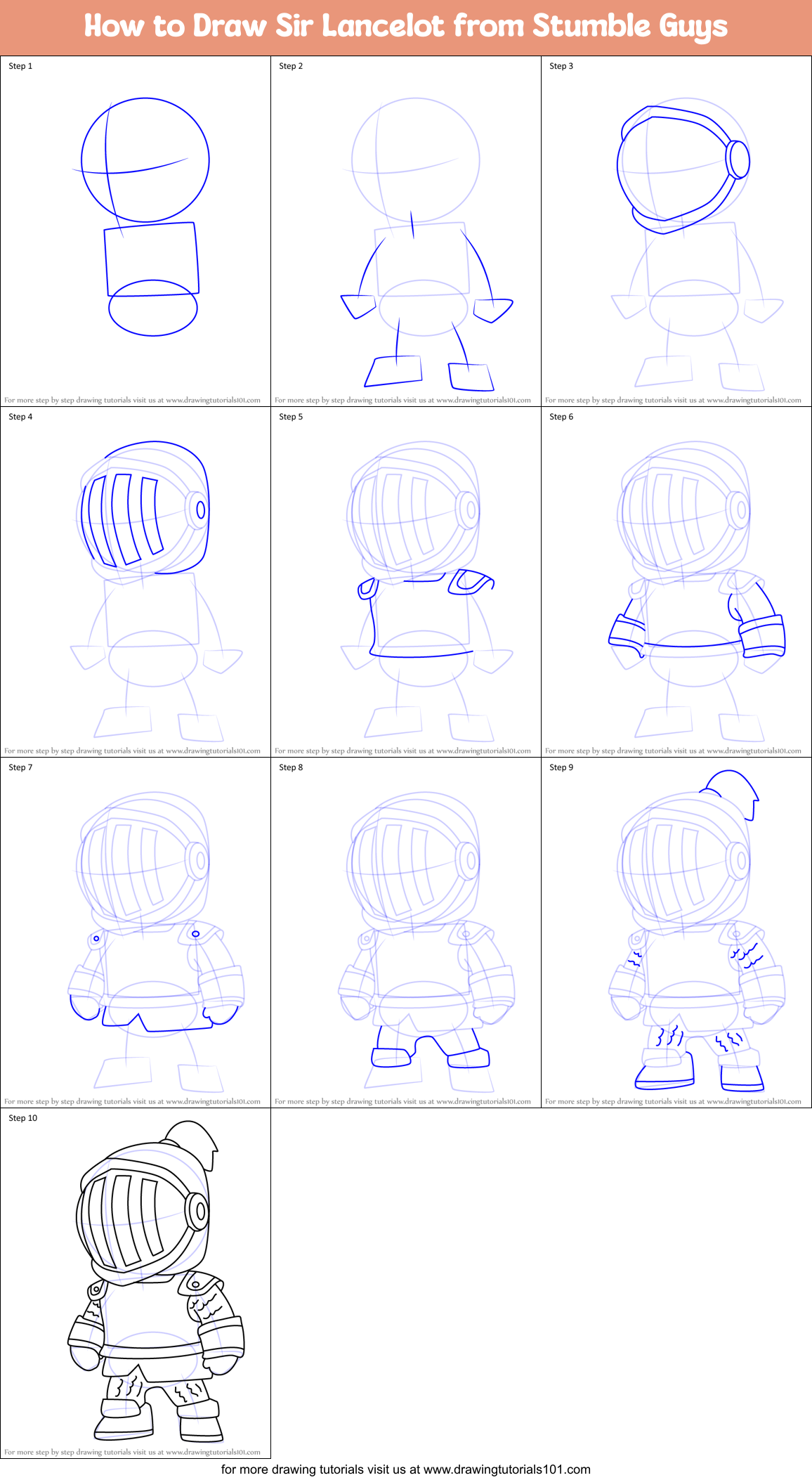 How to Draw Sir Lancelot from Stumble Guys Printable Step by Step