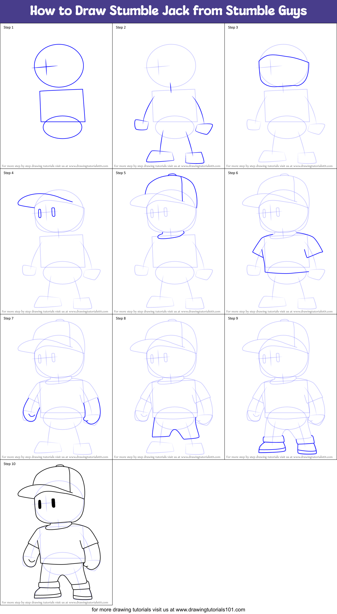 How to Draw Stumble Jack from Stumble Guys Printable Step by Step