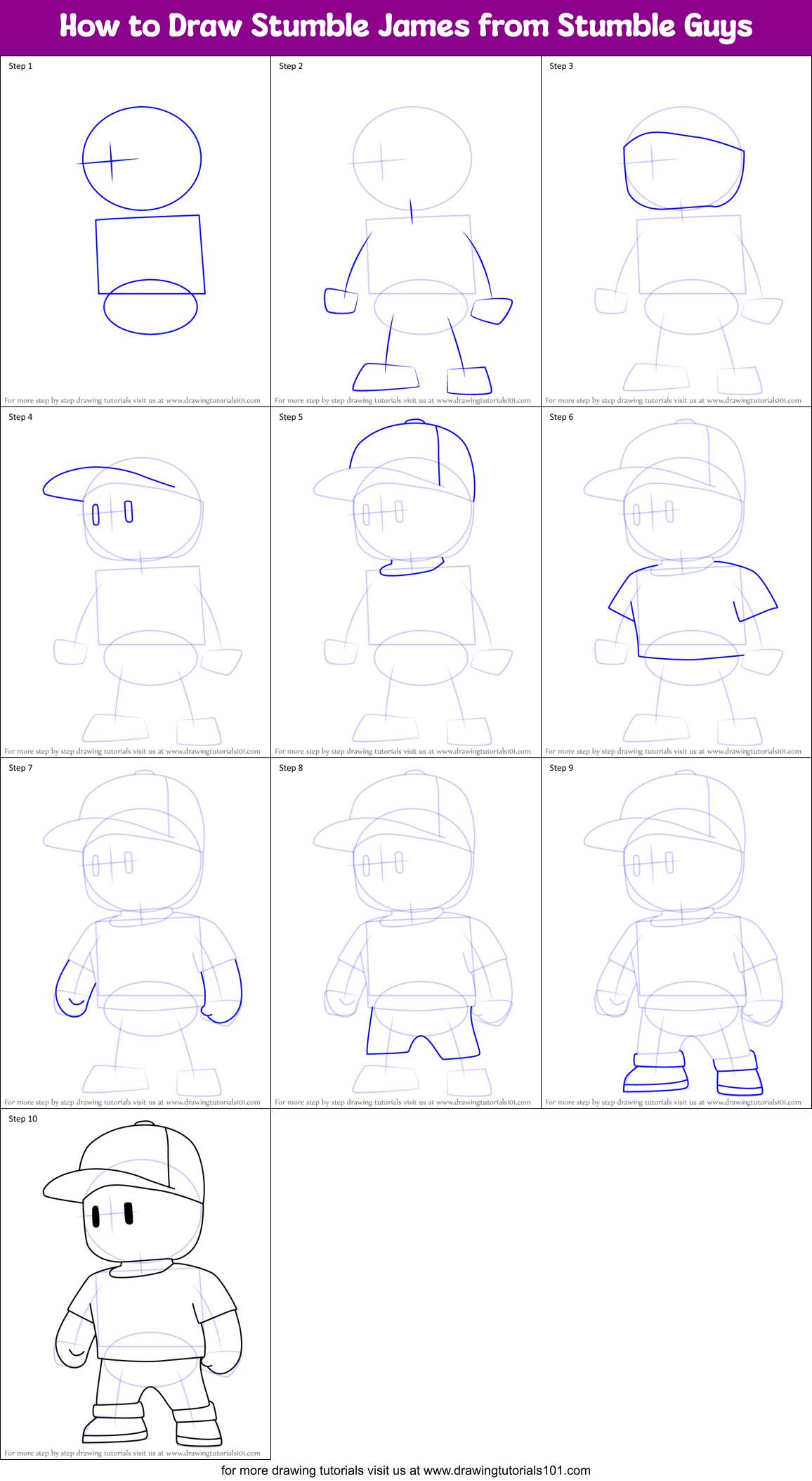 How to Draw Stumble James from Stumble Guys Printable Step by Step