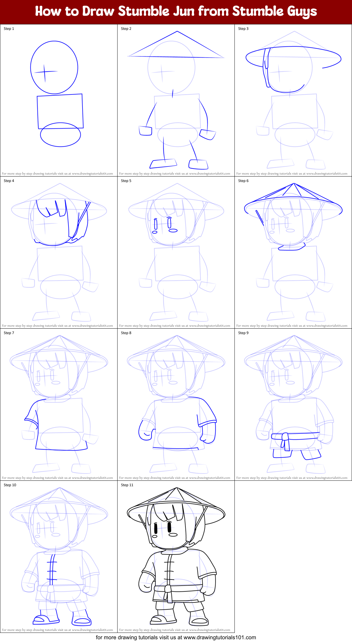 How to Draw Stumble Jun from Stumble Guys Printable Step by Step