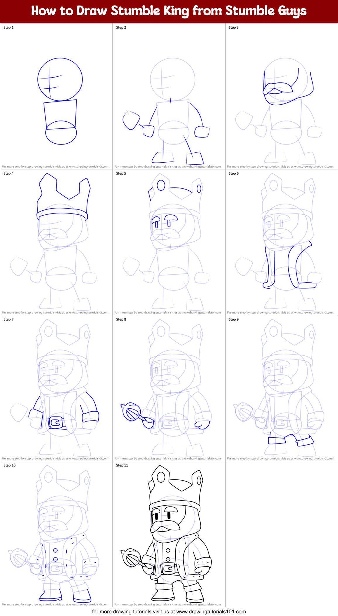 How to Draw Stumble King from Stumble Guys Printable Step by Step