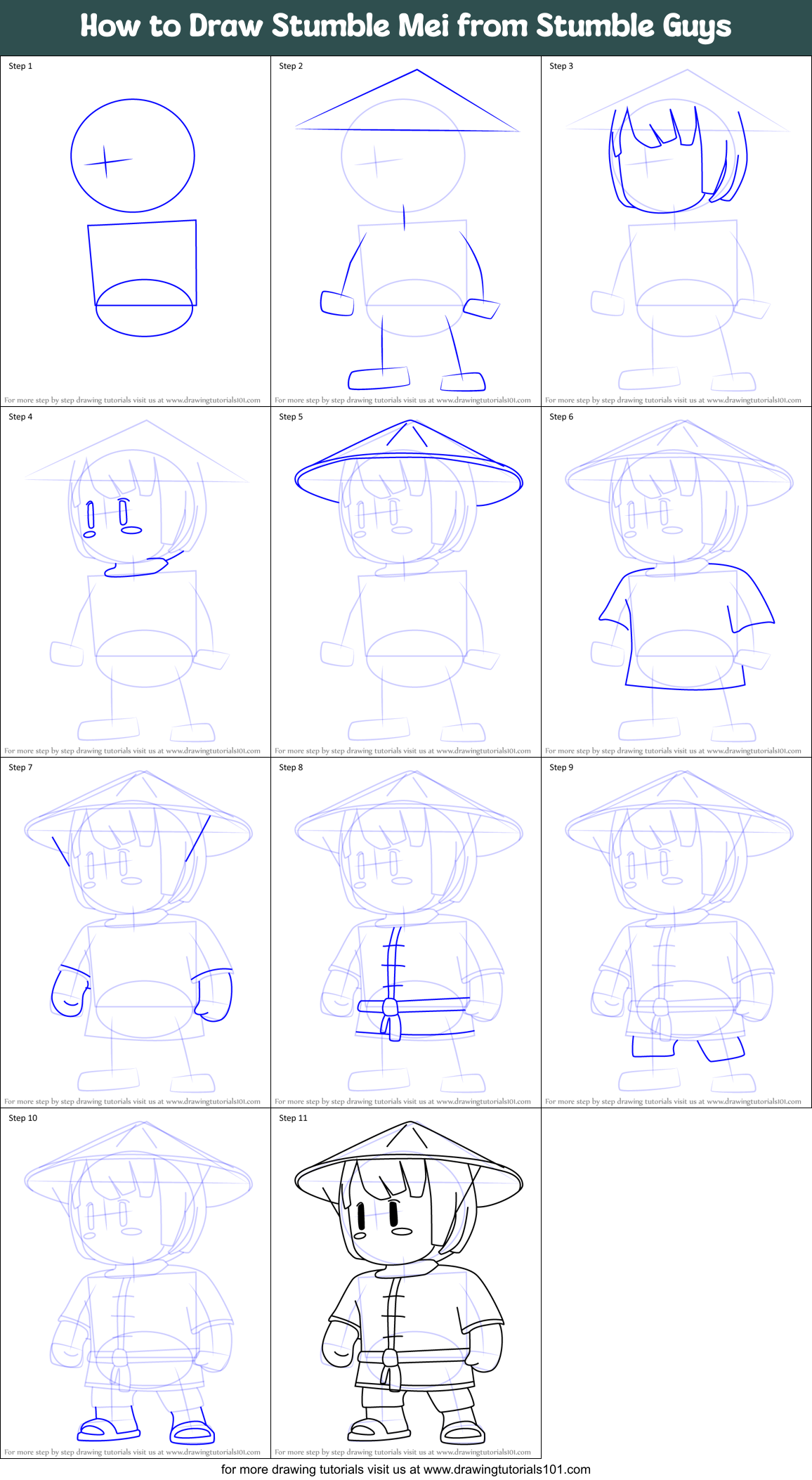 How to Draw Stumble Mei from Stumble Guys Printable Step by Step