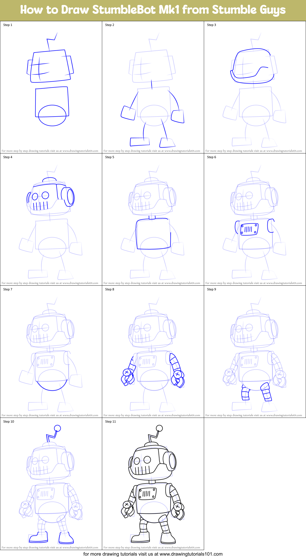 How to Draw StumbleBot Mk1 from Stumble Guys Printable Step by Step