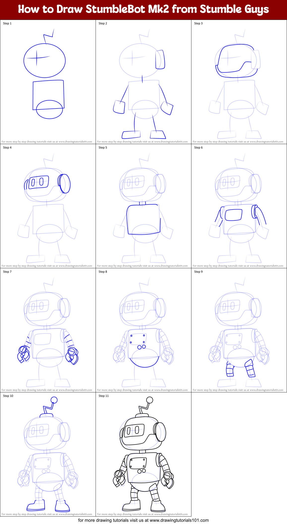 How to Draw StumbleBot Mk2 from Stumble Guys Printable Step by Step