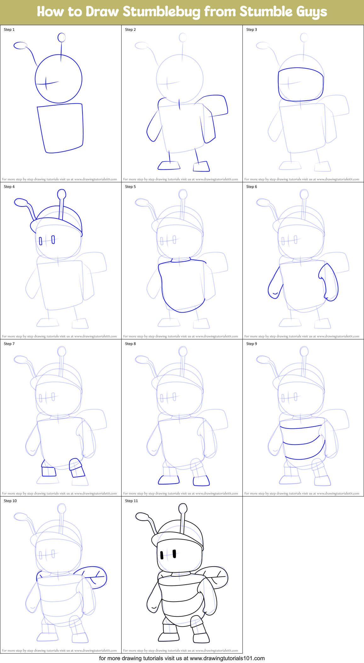 How to Draw Stumblebug from Stumble Guys Printable Step by Step