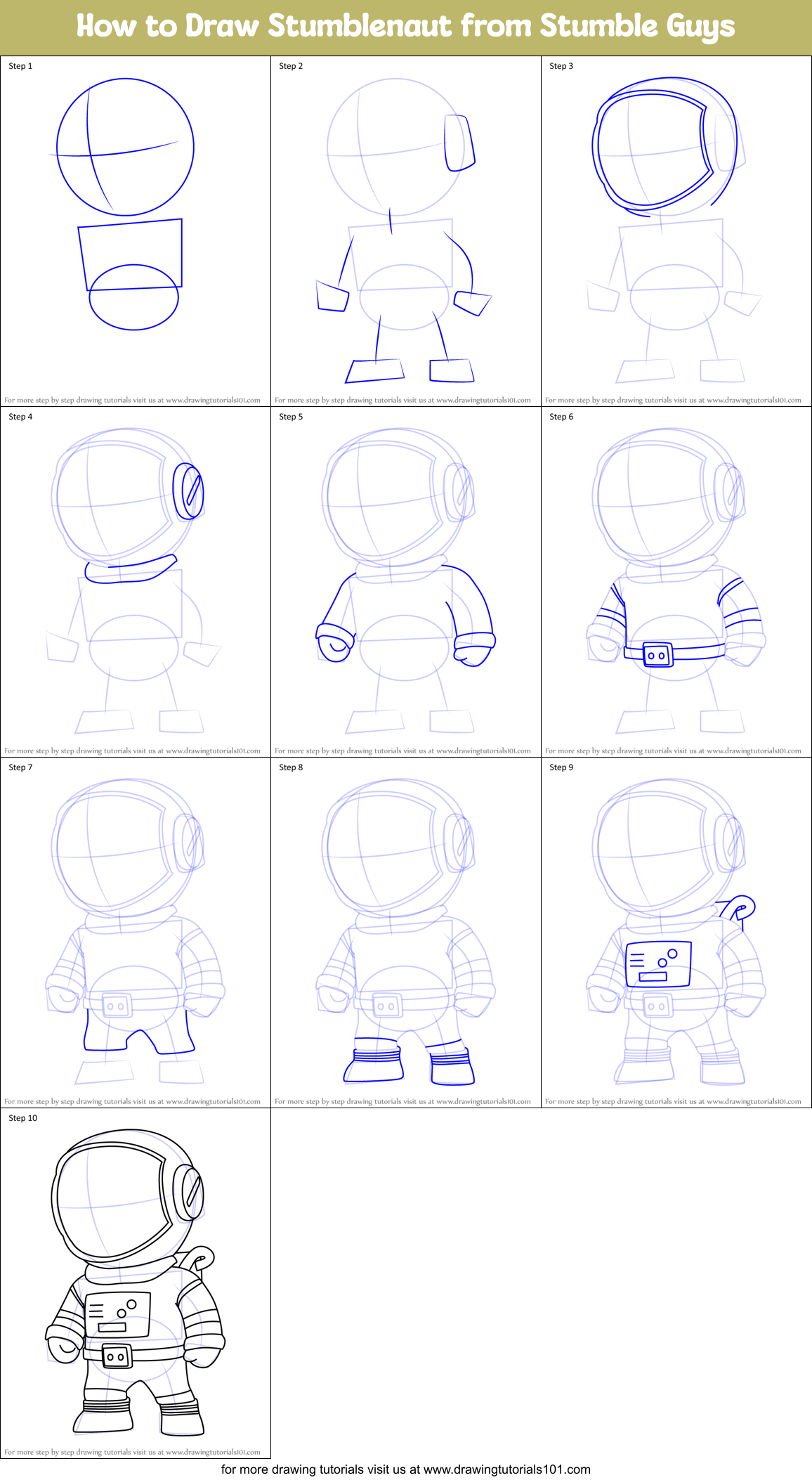 How to Draw Stumblenaut from Stumble Guys Printable Step by Step