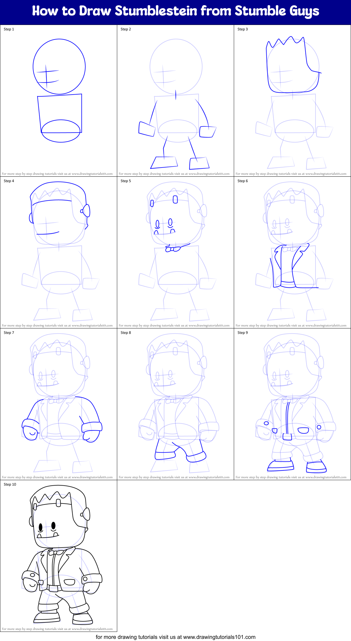 How to Draw Stumblestein from Stumble Guys Printable Step by Step