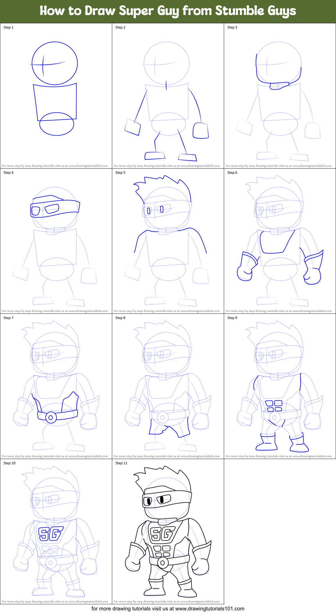 How to Draw Super Guy from Stumble Guys Printable Step by Step
