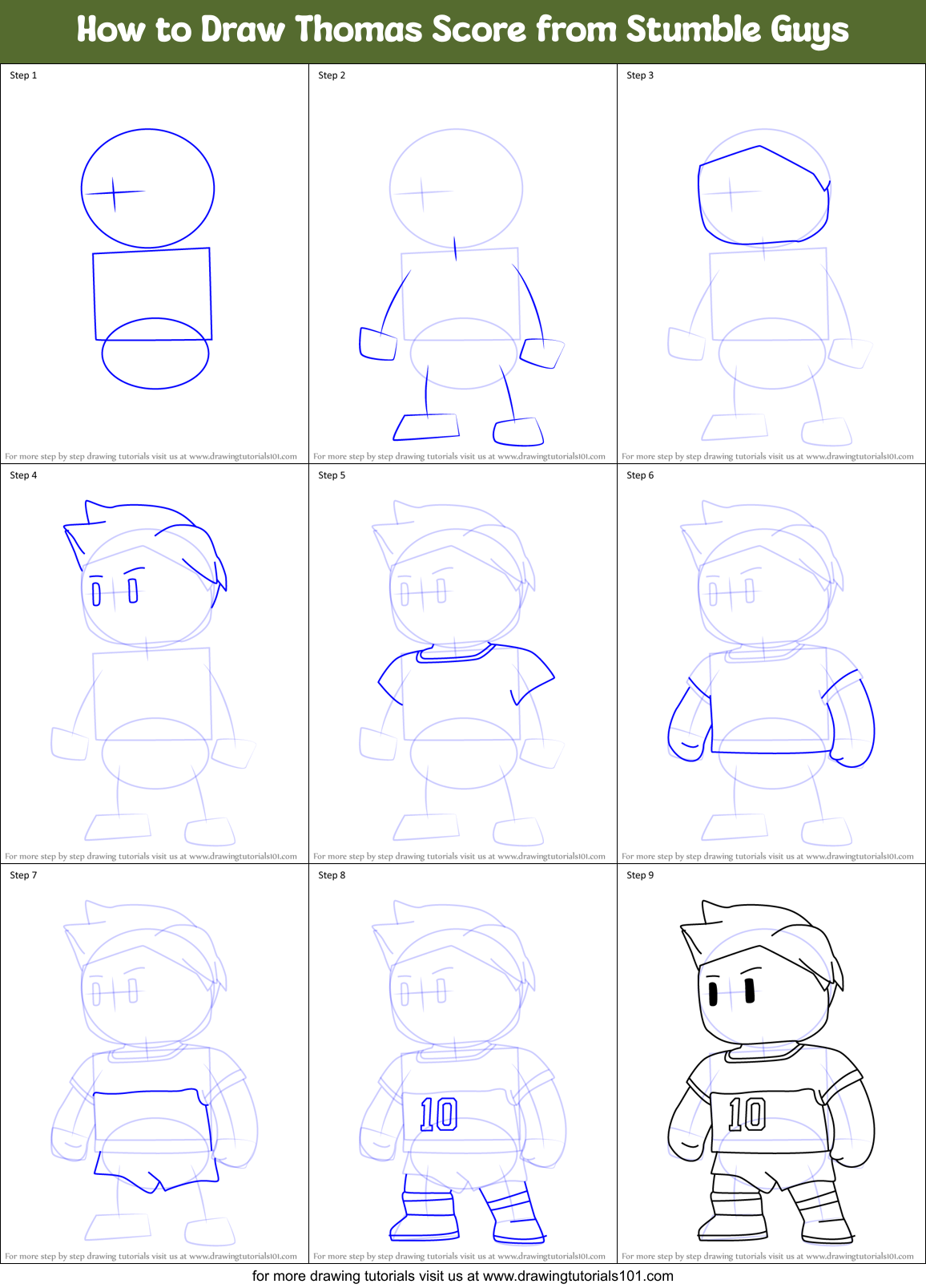 How to Draw Thomas Score from Stumble Guys Printable Step by Step