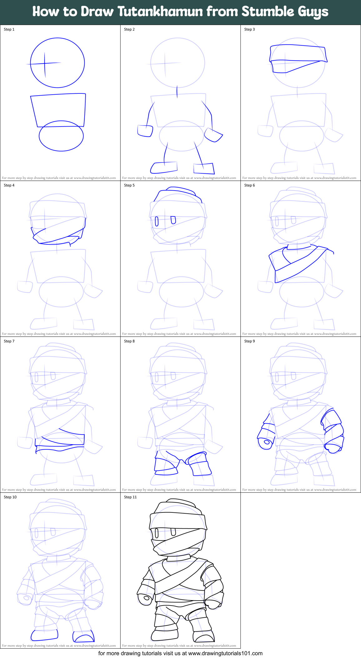 How to Draw Tutankhamun from Stumble Guys Printable Step by Step