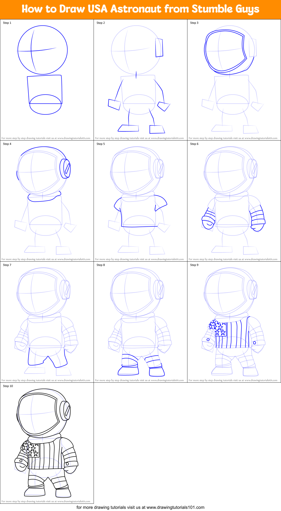 How to Draw USA Astronaut from Stumble Guys Printable Step by Step