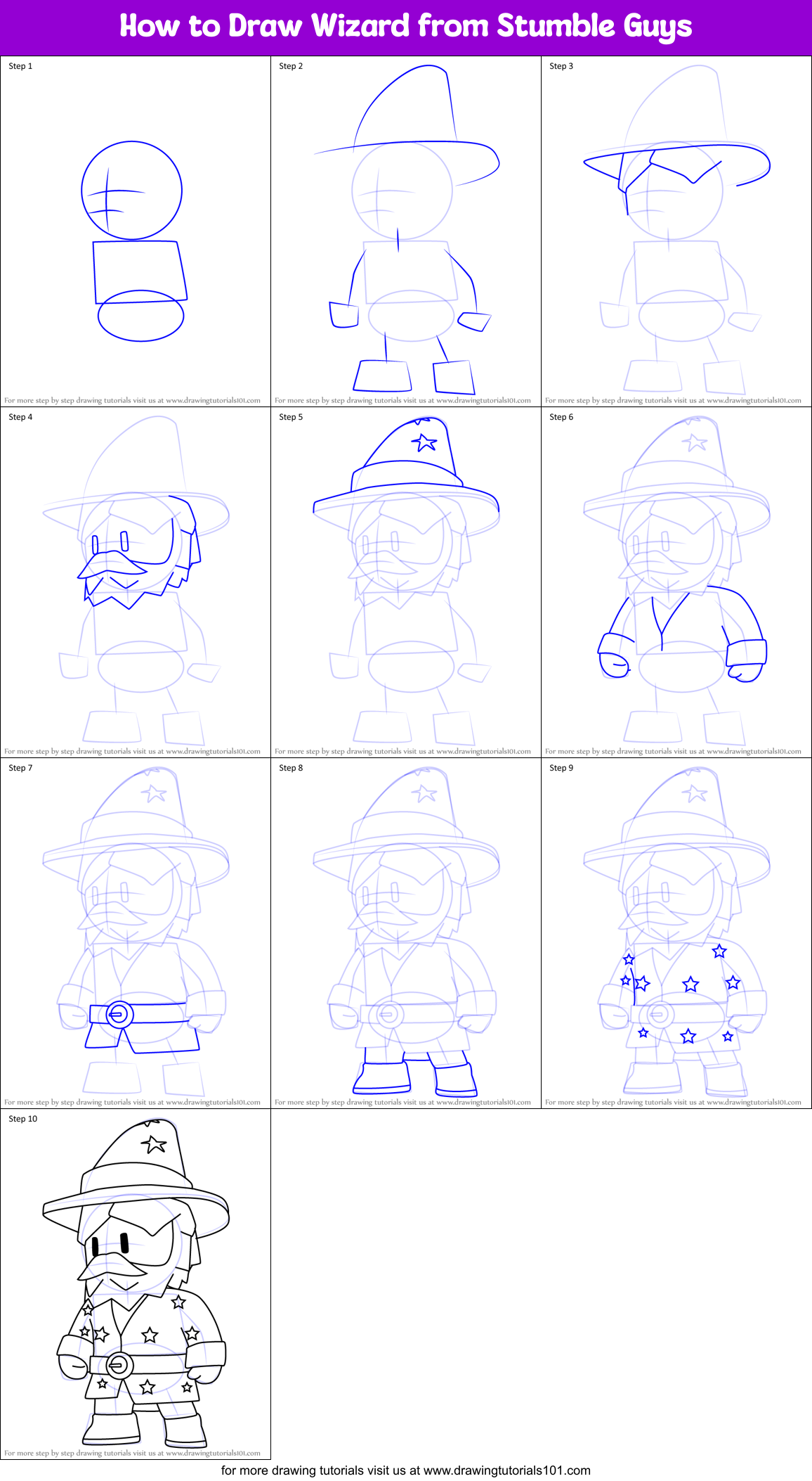 How to Draw Wizard from Stumble Guys Printable Step by Step