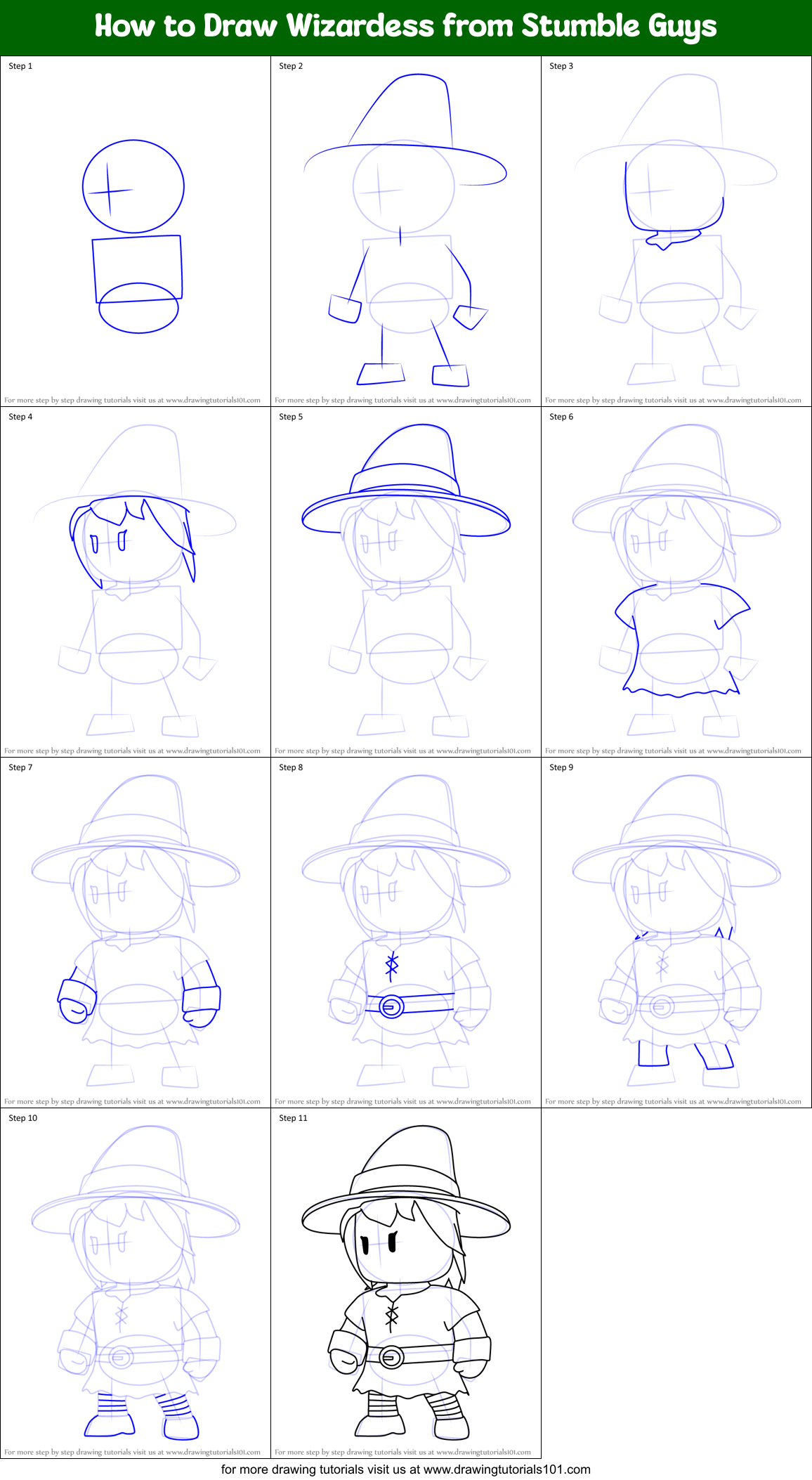 How to Draw Wizardess from Stumble Guys Printable Step by Step
