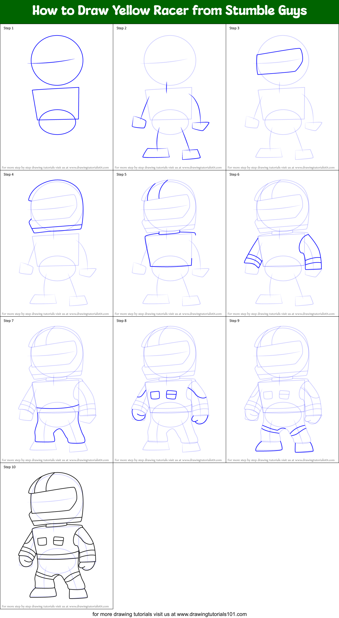 How to Draw Yellow Racer from Stumble Guys Printable Step by Step