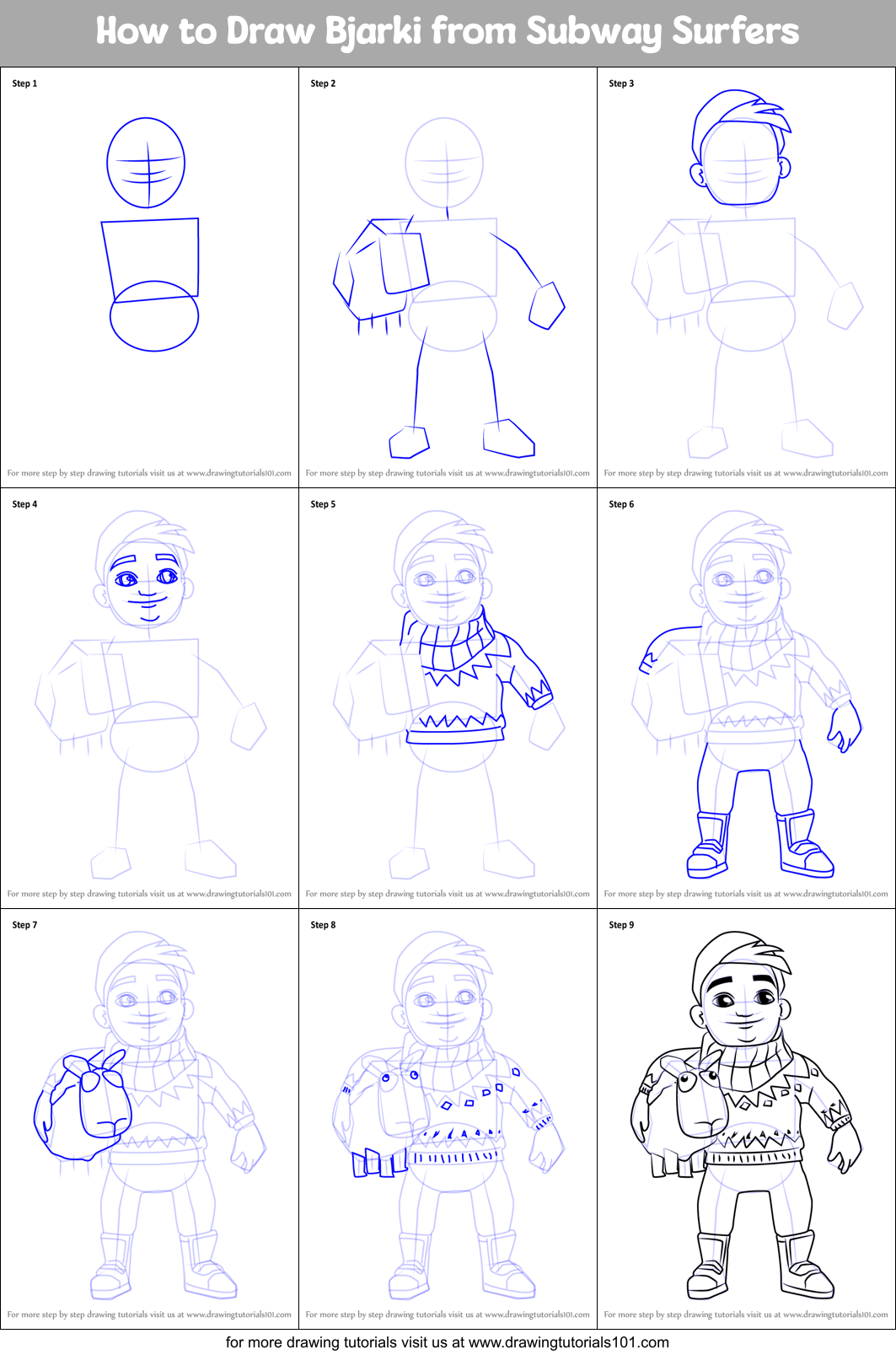 How to Draw Bjarki from Subway Surfers Printable Step by Step