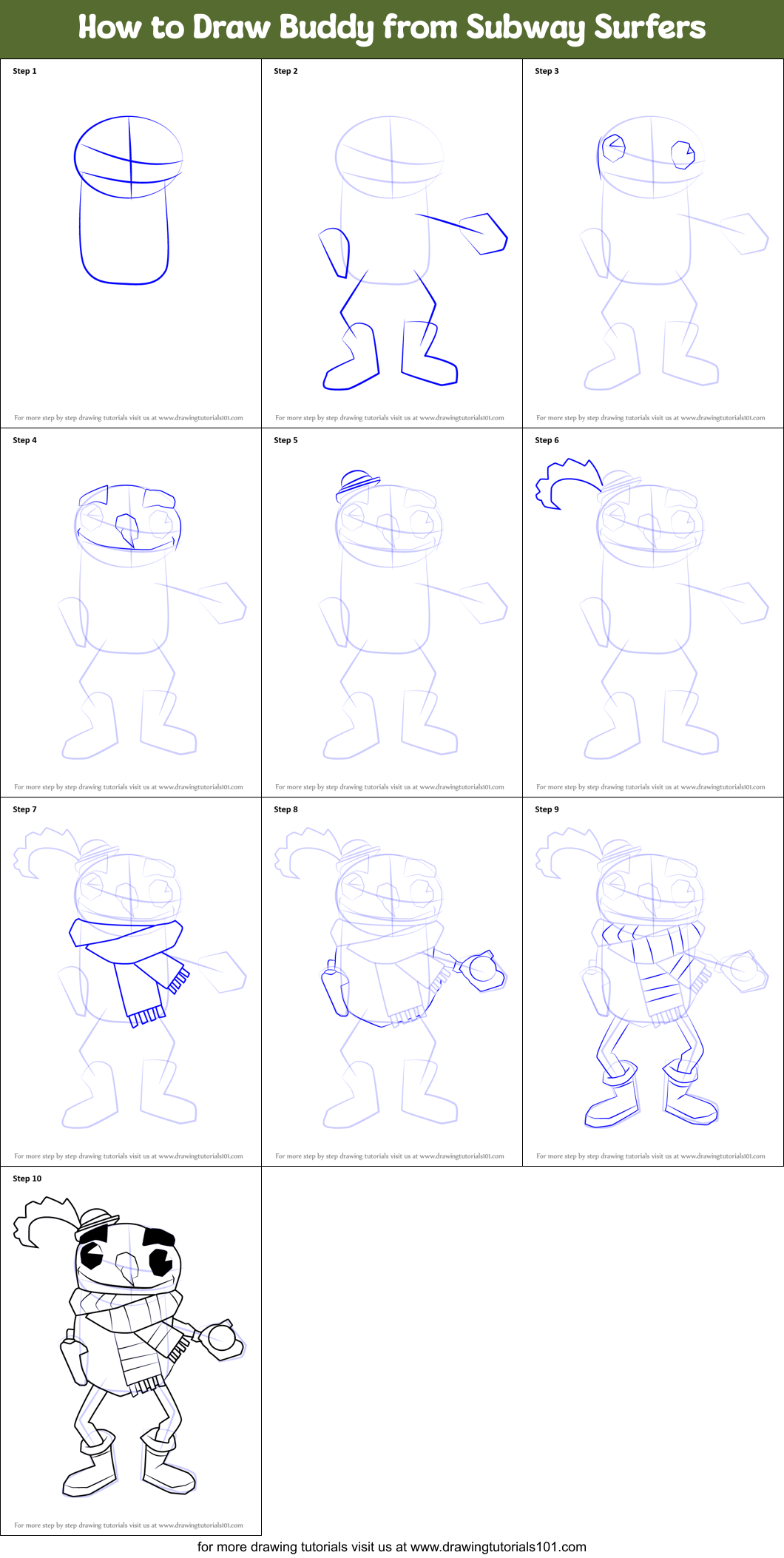 How to Draw Buddy from Subway Surfers Printable Step by Step