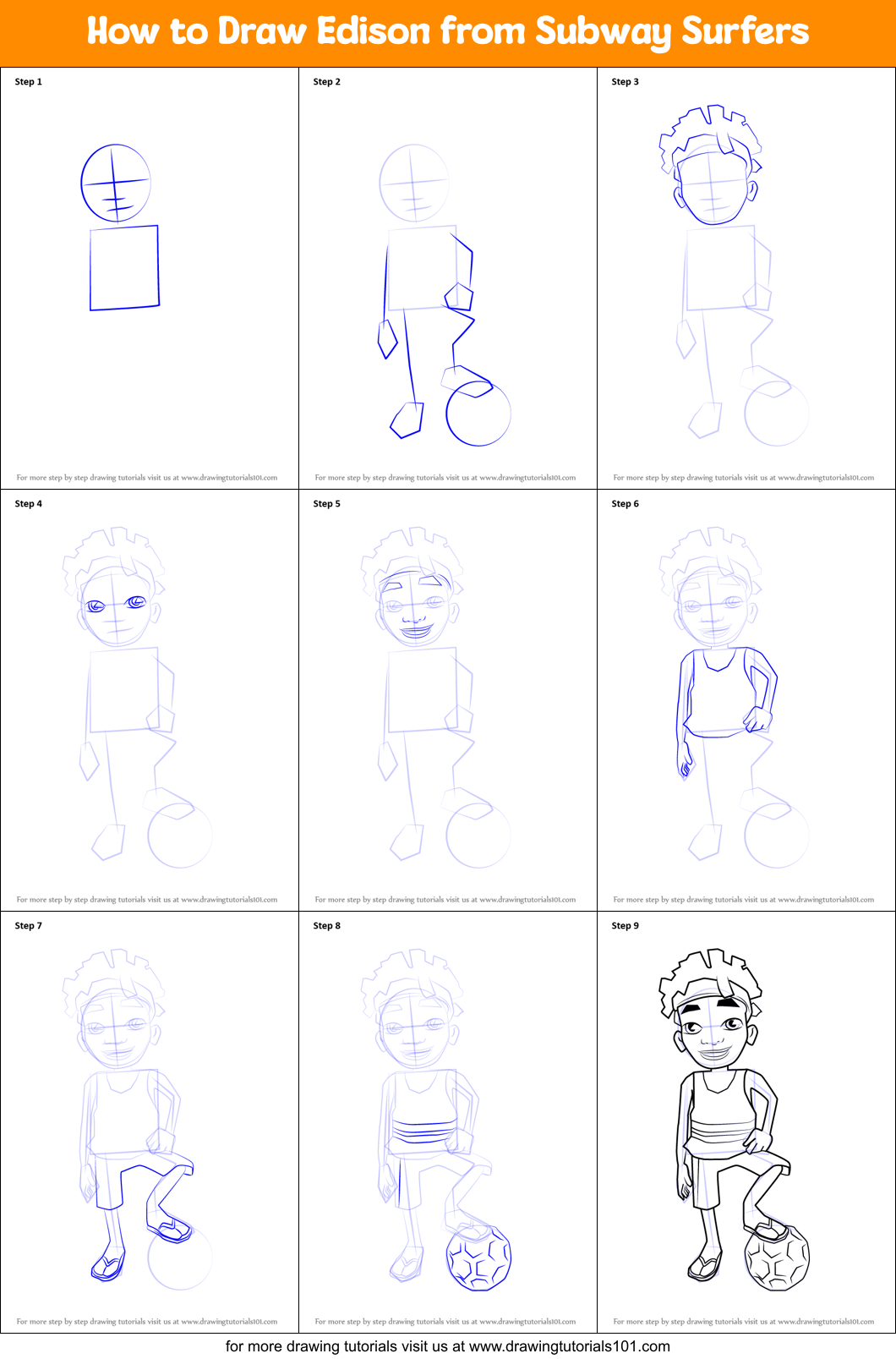 How to Draw Edison from Subway Surfers Printable Step by Step