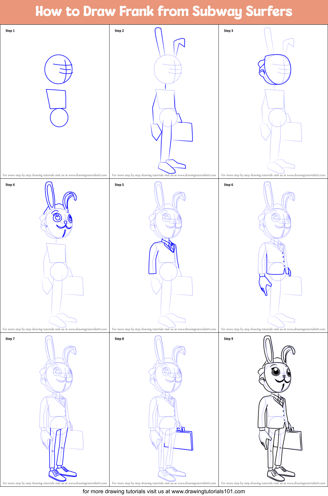 How to Draw Frank from Subway Surfers Printable Step by Step