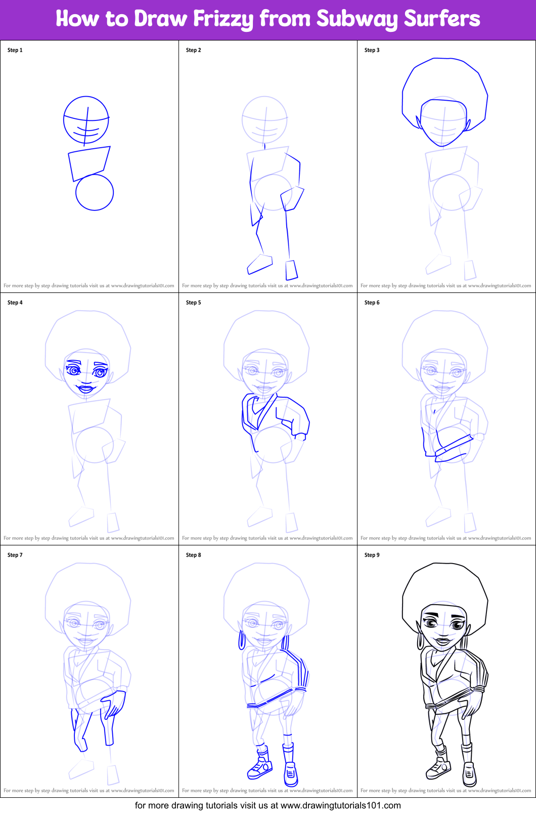 How to Draw Frizzy from Subway Surfers Printable Step by Step