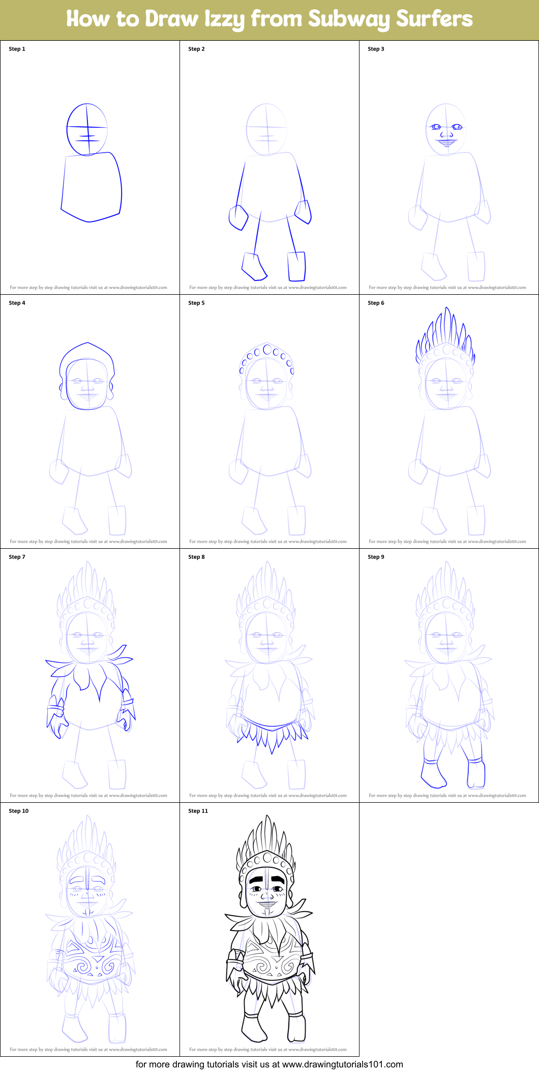 How to Draw Izzy from Subway Surfers Printable Step by Step