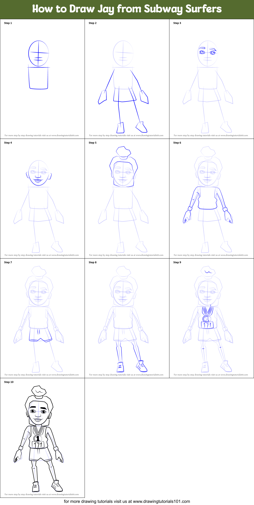 How to Draw Jay from Subway Surfers Printable Step by Step