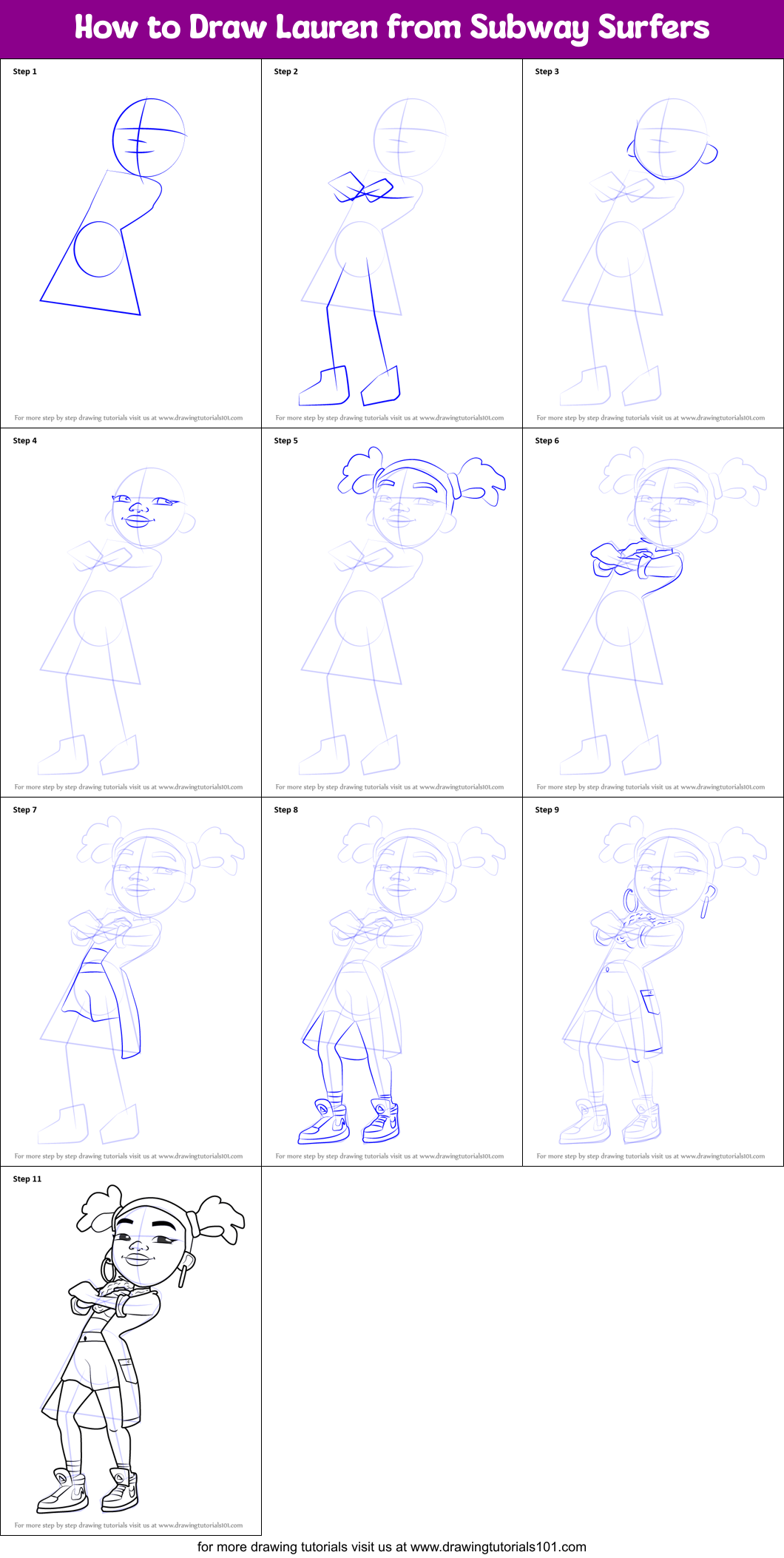 How to Draw Lauren from Subway Surfers Printable Step by Step