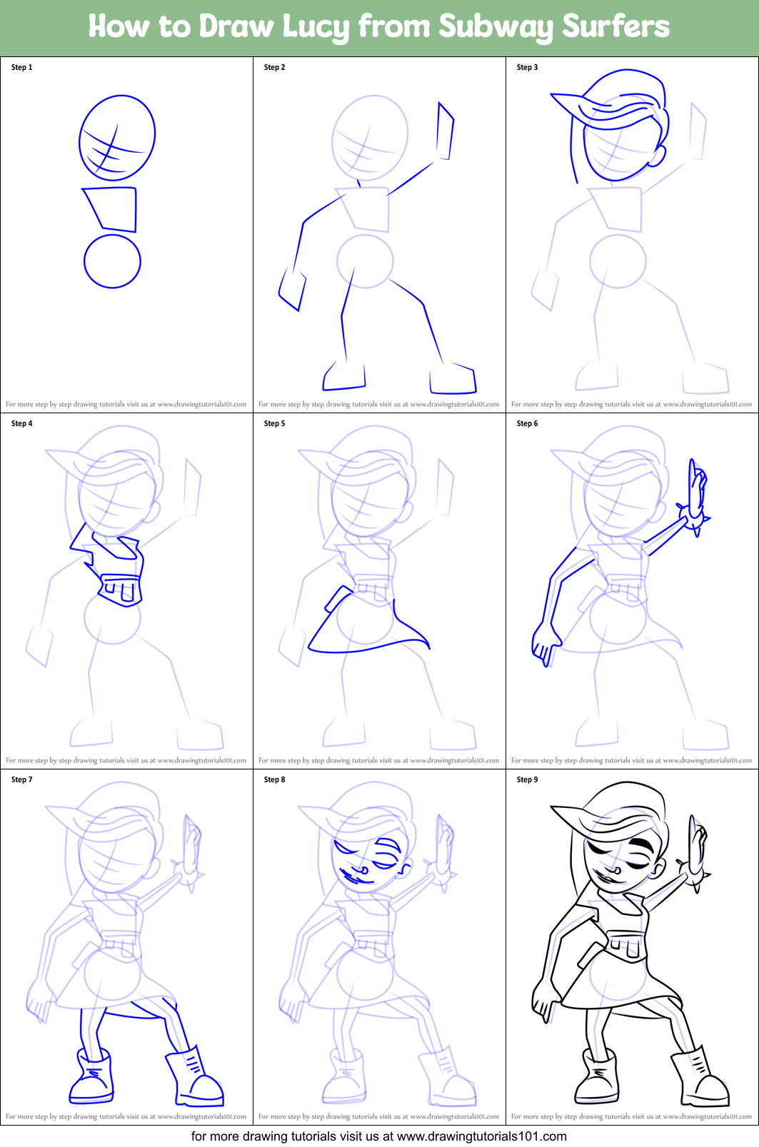 How to Draw Lucy from Subway Surfers Printable Step by Step