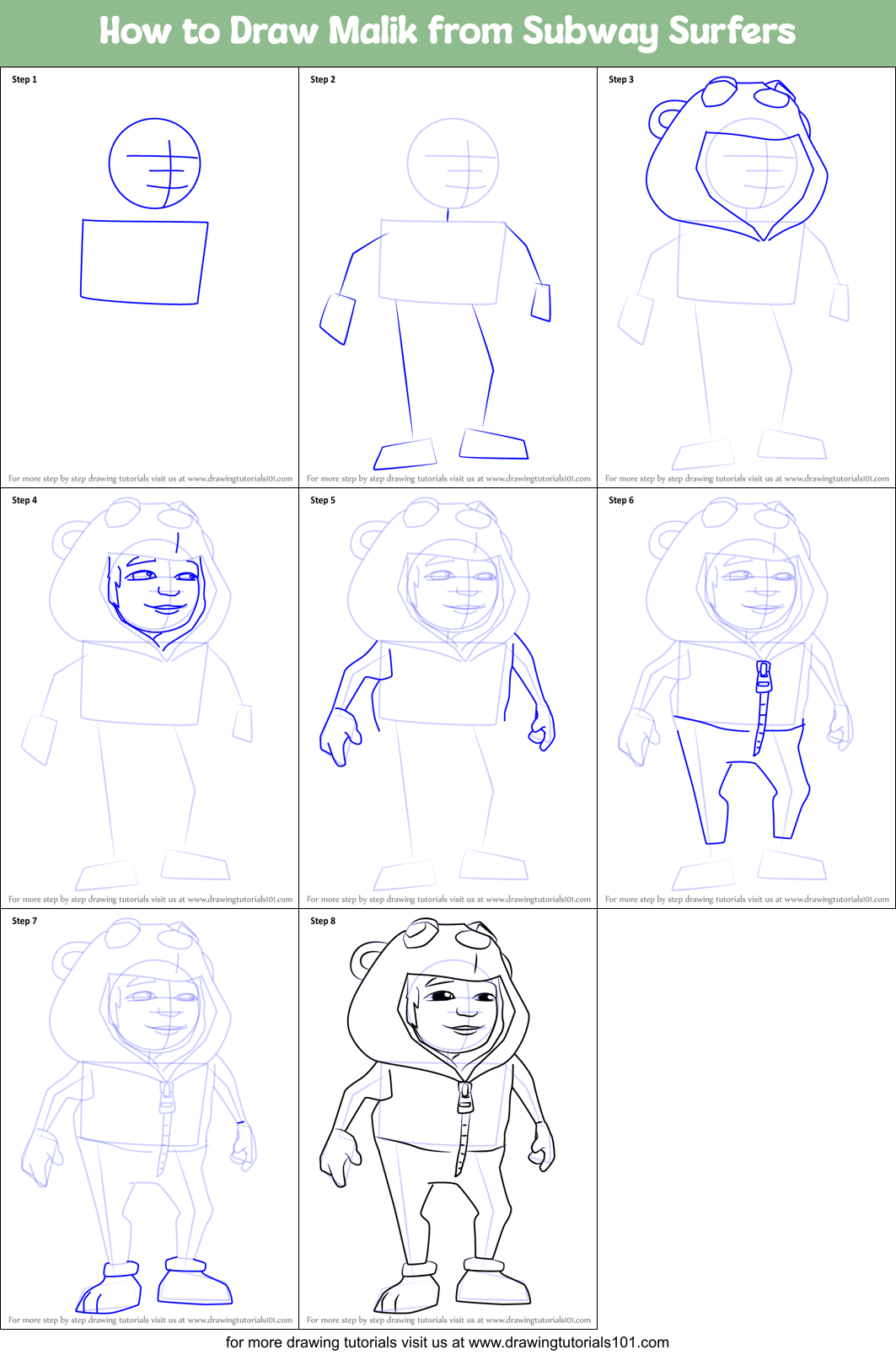 How to Draw Malik from Subway Surfers Printable Step by Step