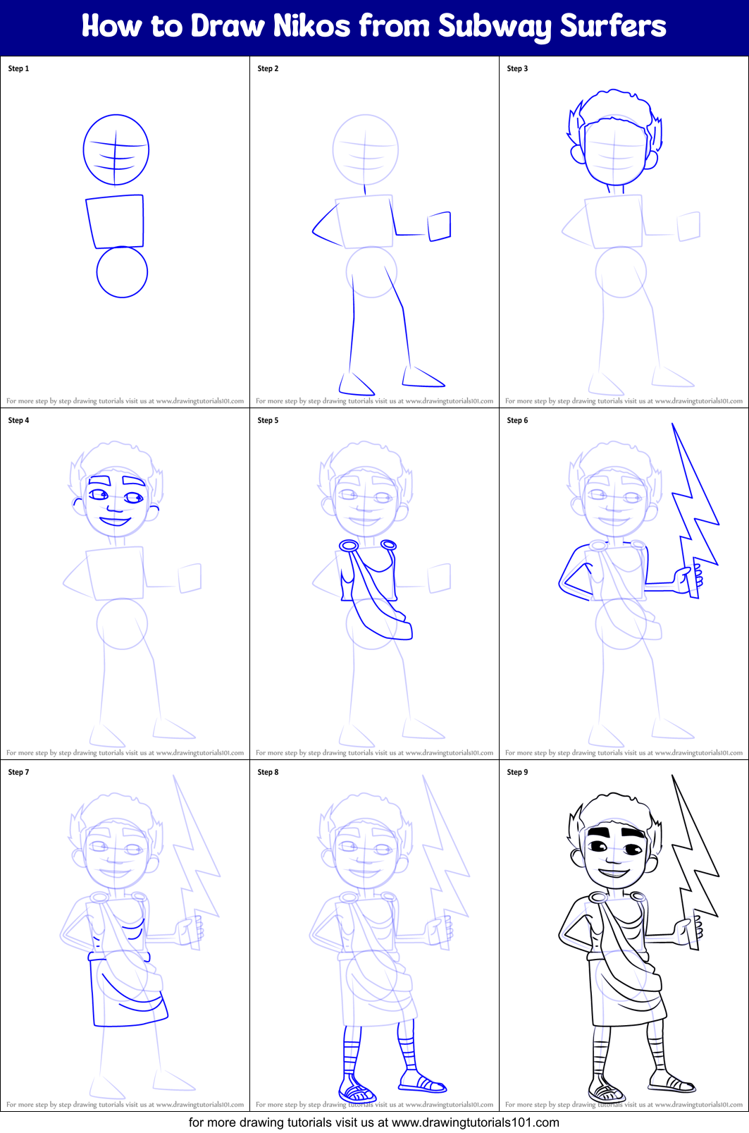 How to Draw Nikos from Subway Surfers Printable Step by Step