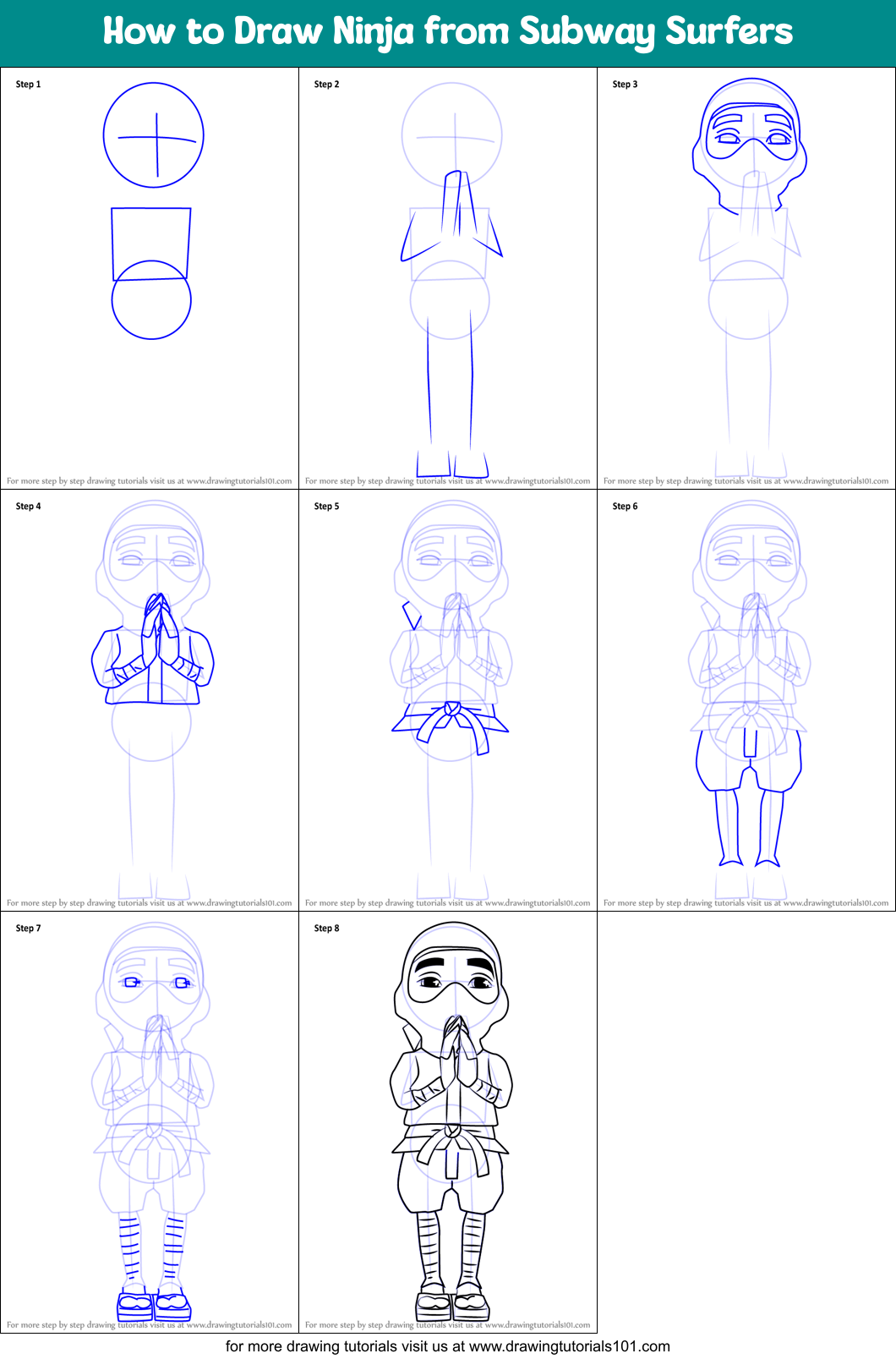 How to Draw Ninja from Subway Surfers Printable Step by Step