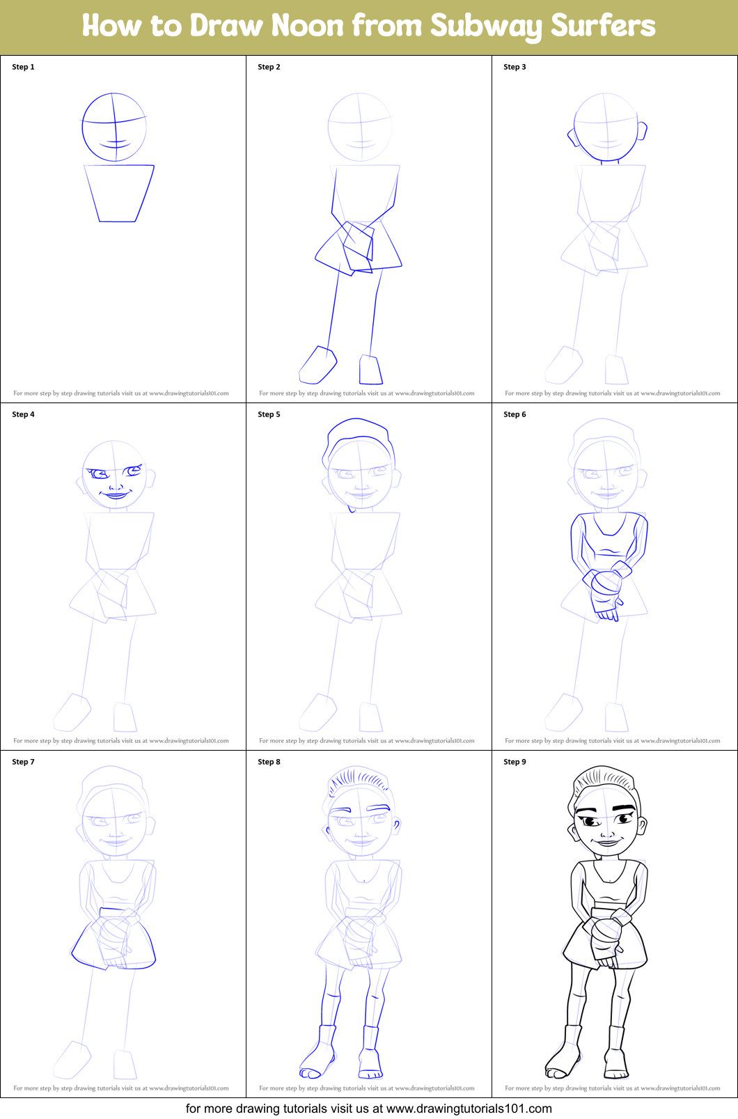How to Draw Noon from Subway Surfers Printable Step by Step