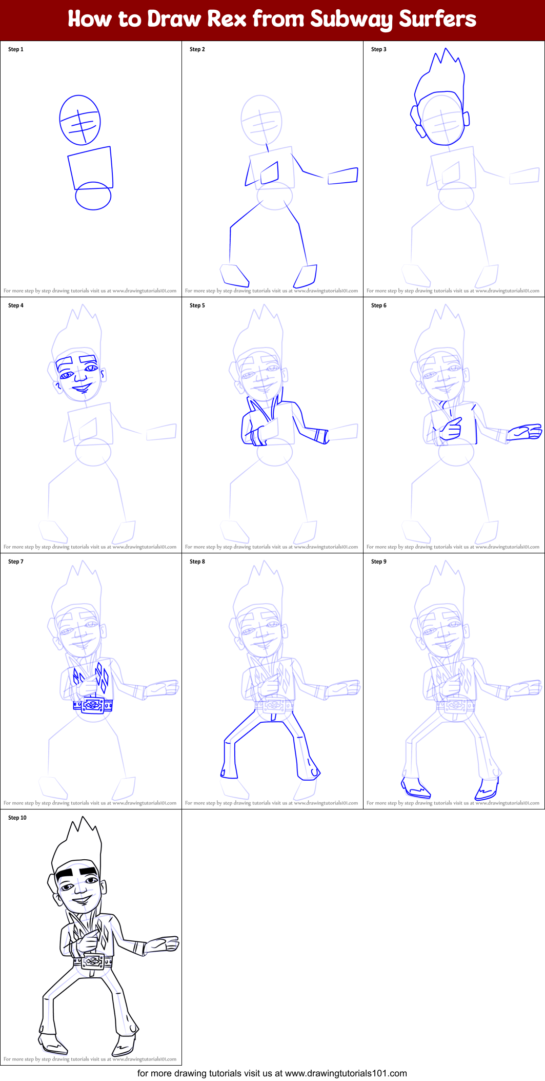 How to Draw Rex from Subway Surfers Printable Step by Step
