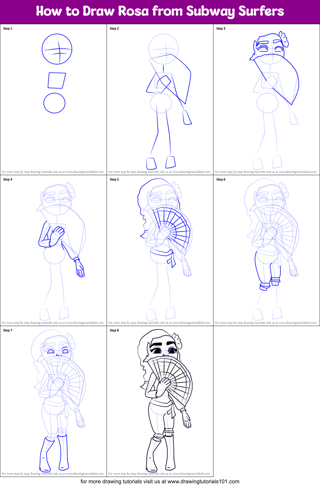 How to Draw Rosa from Subway Surfers Printable Step by Step