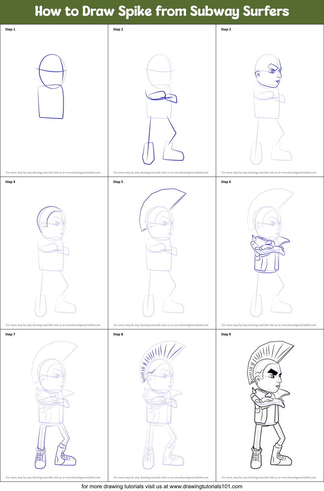 How to Draw Spike from Subway Surfers Printable Step by Step