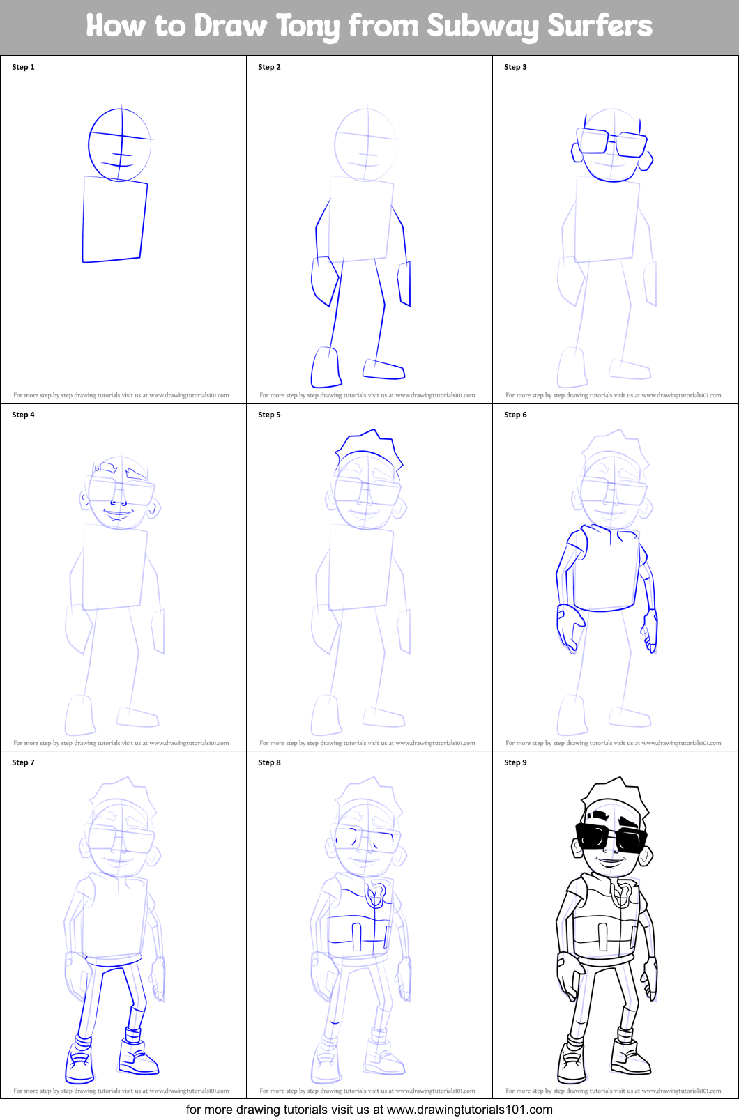How to Draw Tony from Subway Surfers Printable Step by Step