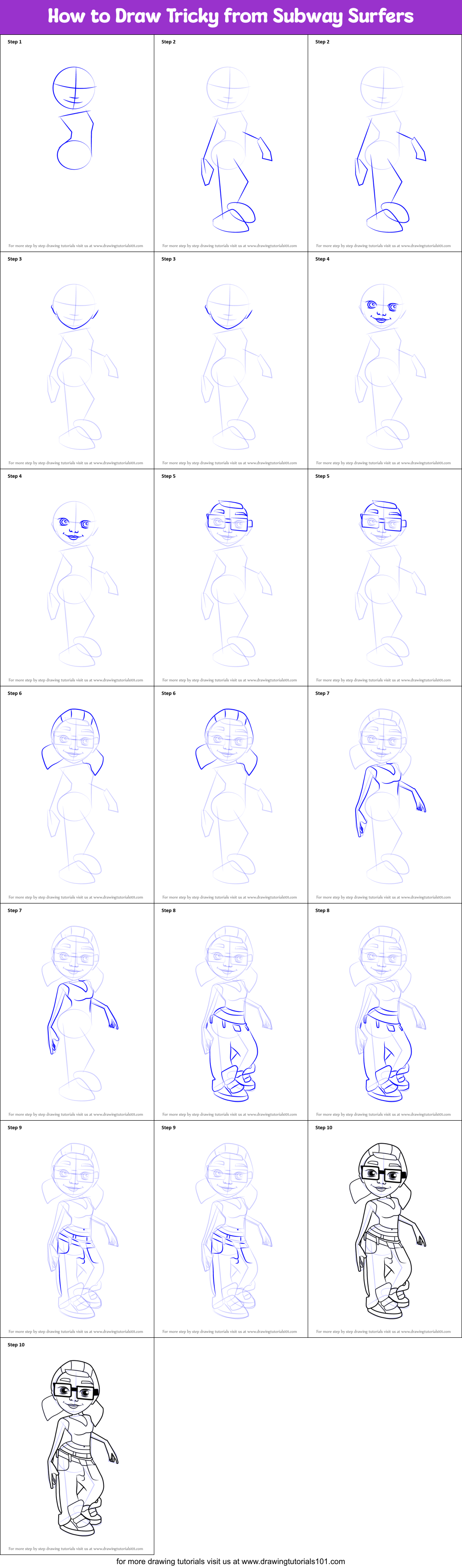 How to Draw Tricky from Subway Surfers Printable Step by Step
