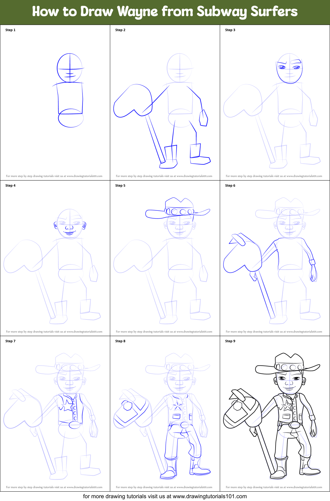 How to Draw Wayne from Subway Surfers Printable Step by Step
