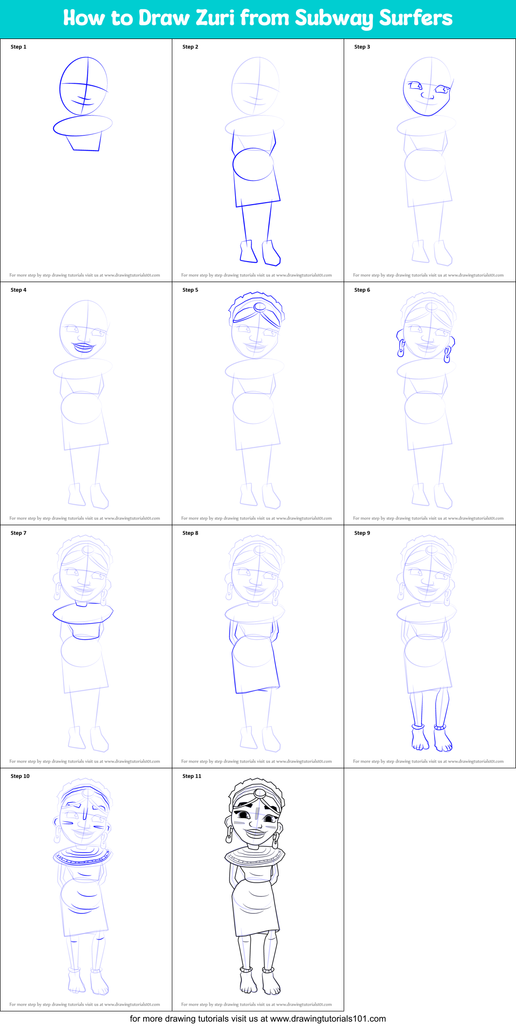 How to Draw Zuri from Subway Surfers Printable Step by Step