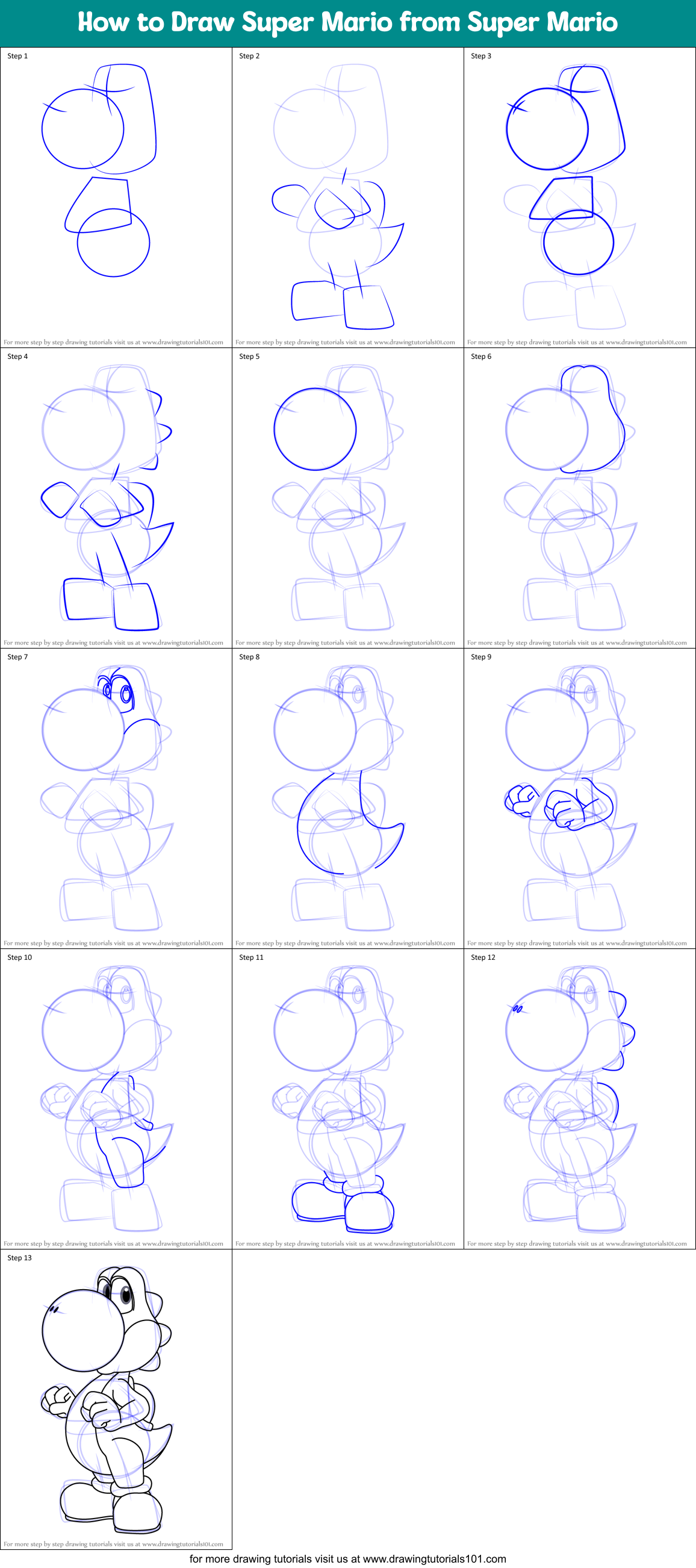 How to Draw Super Mario from Super Mario Printable Step by Step