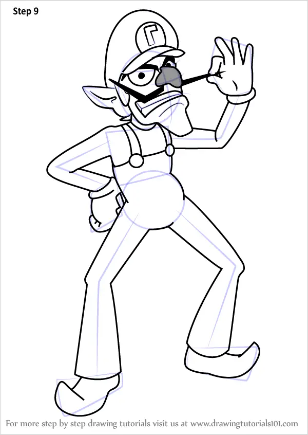 Learn How to Draw Waluigi from Super Mario (Super Mario) Step by Step